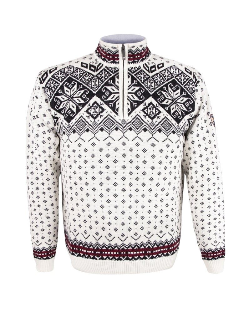 kama Sweater Pullover 4082 Half Zip mit Nordischen Muster (Merinowolle) weiss