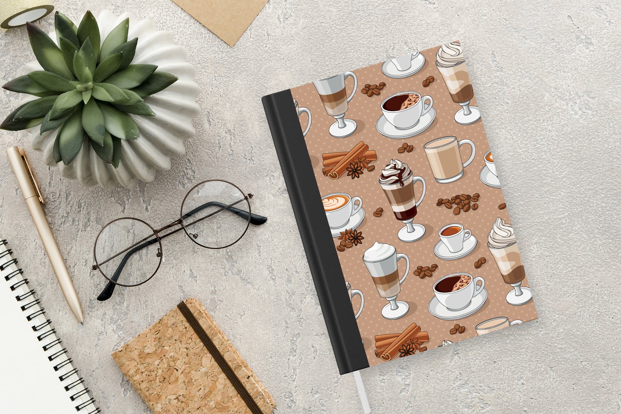 Tagebuch, MuchoWow Muster Notizheft, Cappuccino Merkzettel, - Kaffee Schokolade, Notizbuch 98 Haushaltsbuch Journal, - Seiten, A5, -