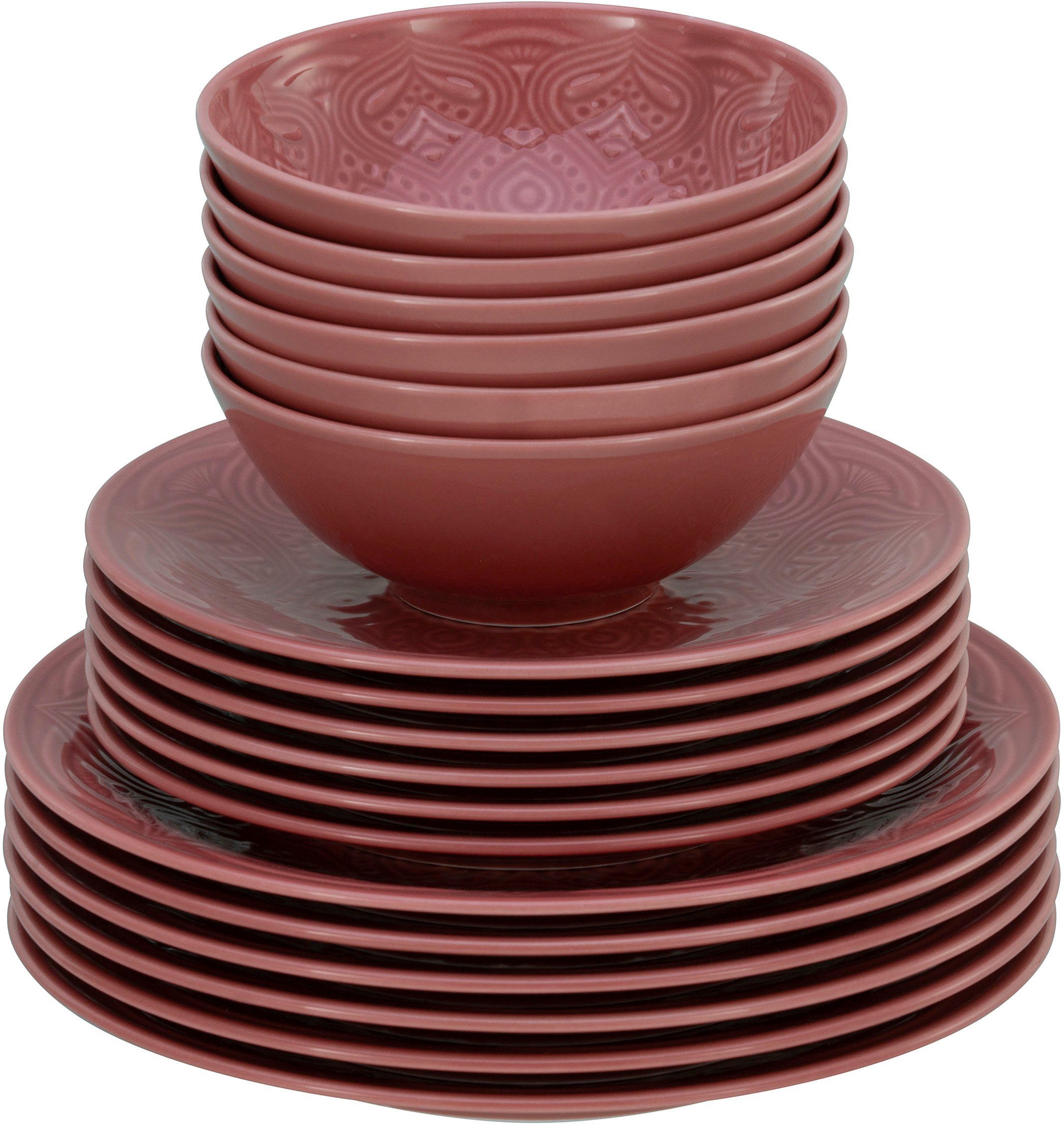 CreaTable Geschirrset 'Orient Mandala' – 12-teilig, Porzellan, Spülmaschinen- & Mikrowellengeeignet