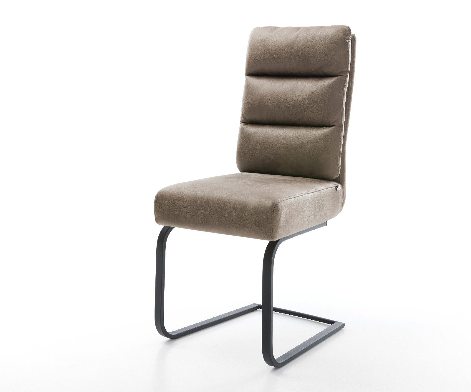 DELIFE Polsterstuhl Pela-Flex, Freischwinger flach Schwarz Mikrofaser Taupe Vintage Taschenfederkern