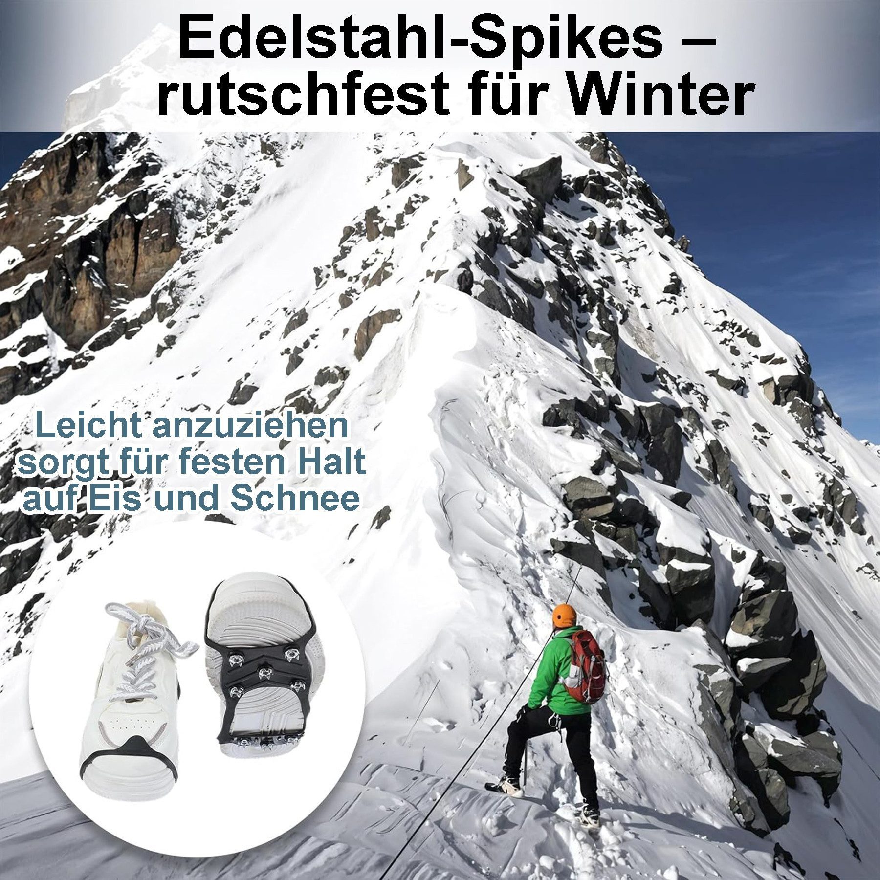 Mutig Spikes 3 Paar Anti Rutsch Schuhspikes, Spikes Schuhe Schuhkrallen mit 8 Zähne (Spikes zum Überziehen, Edelstahl Spikes, Steigeisen für Damen & Herren, Einheitsgröße für Schuhe und Stiefel), Grödel für Gehen Wandern Trekking Eisfischen Winter Outdoor
