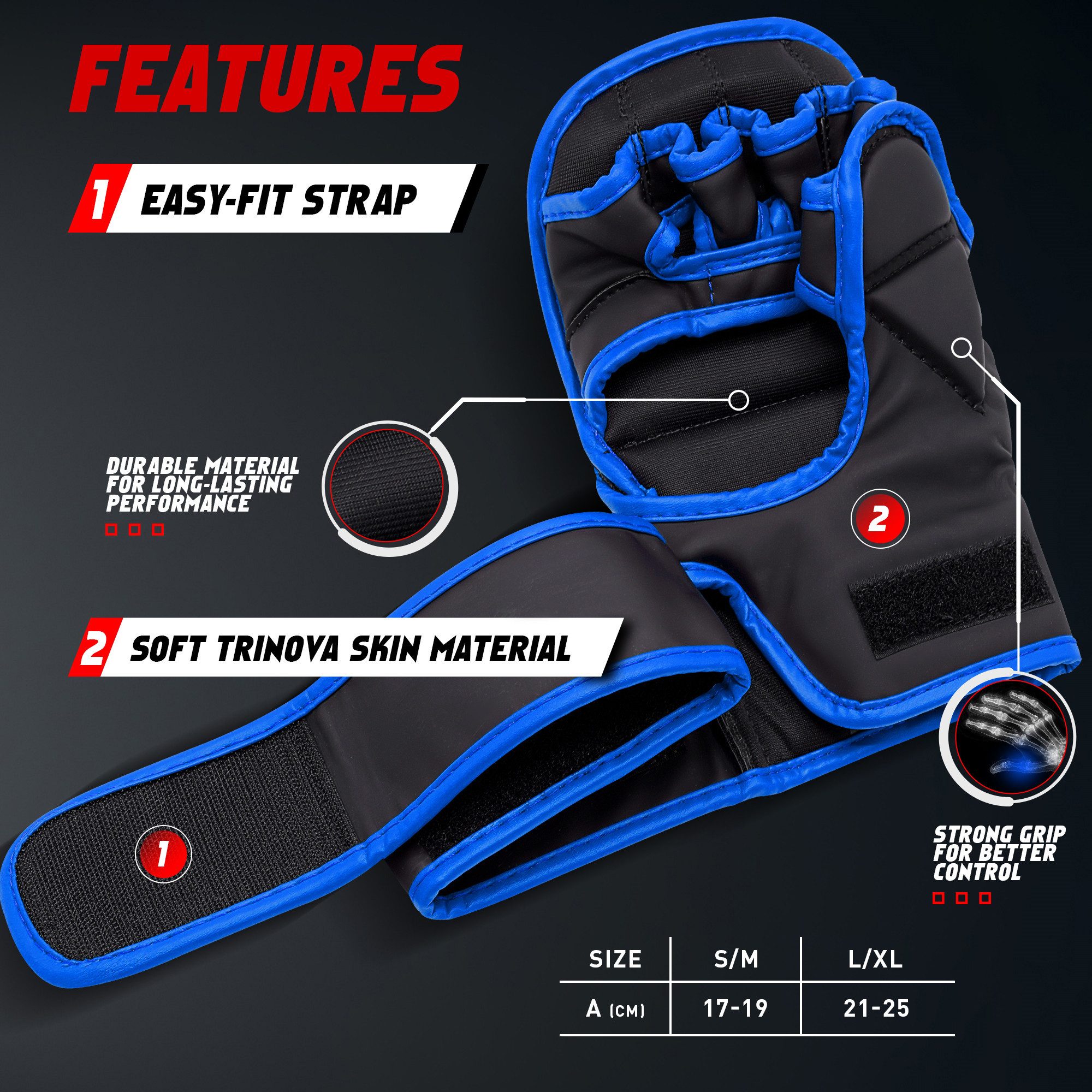 JAG GEARS Boxhandschuhe MMA-Sparringhandschuhe Grappling-Handschuhe Boxtraining und Kampfsport (Set, 1x pair), Open-Palm Design mit High-Density Polsterung & Knöchelschutz