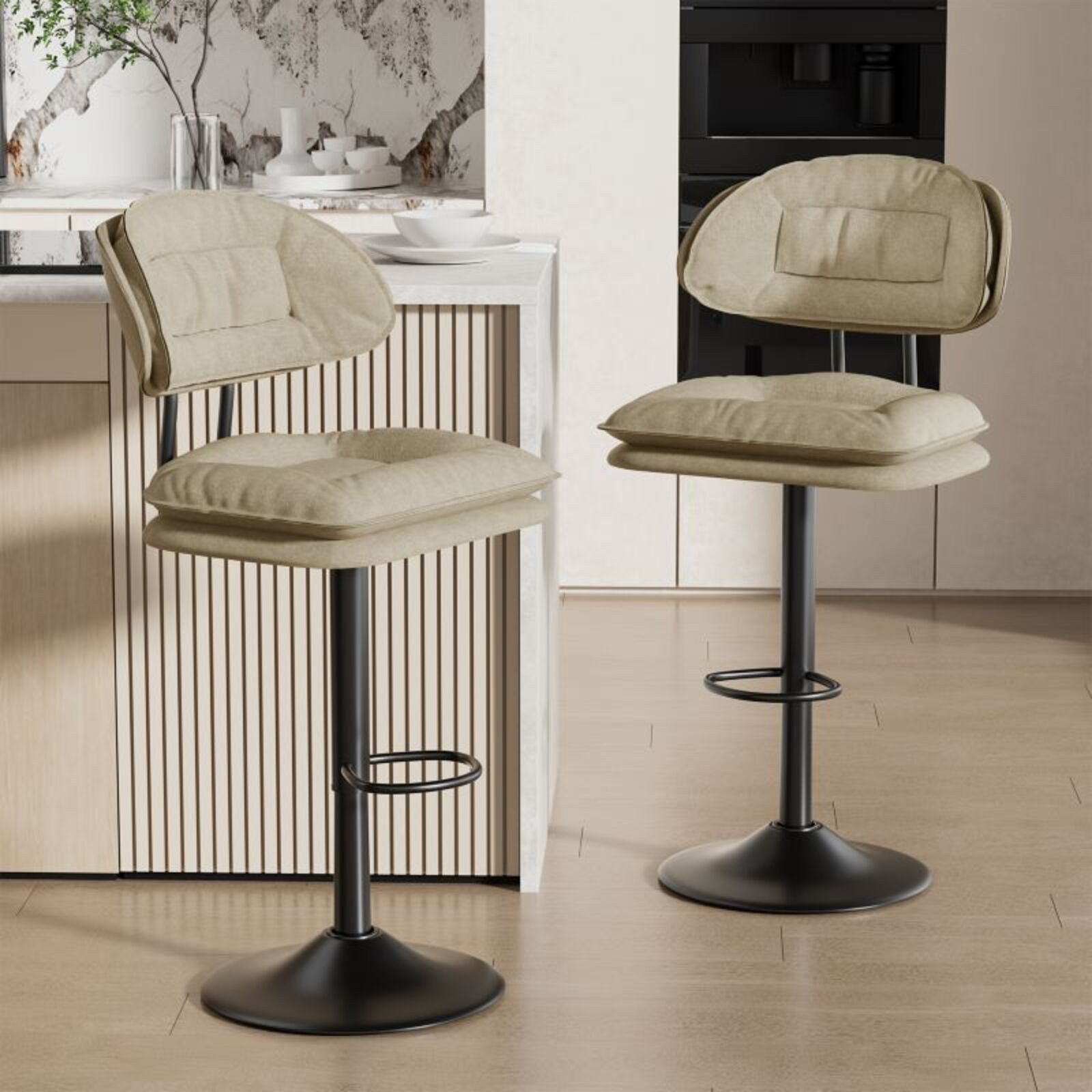 Barhocker 2er Set, Ergonomische Gepolsterte Barstühle mit Rückenlehne