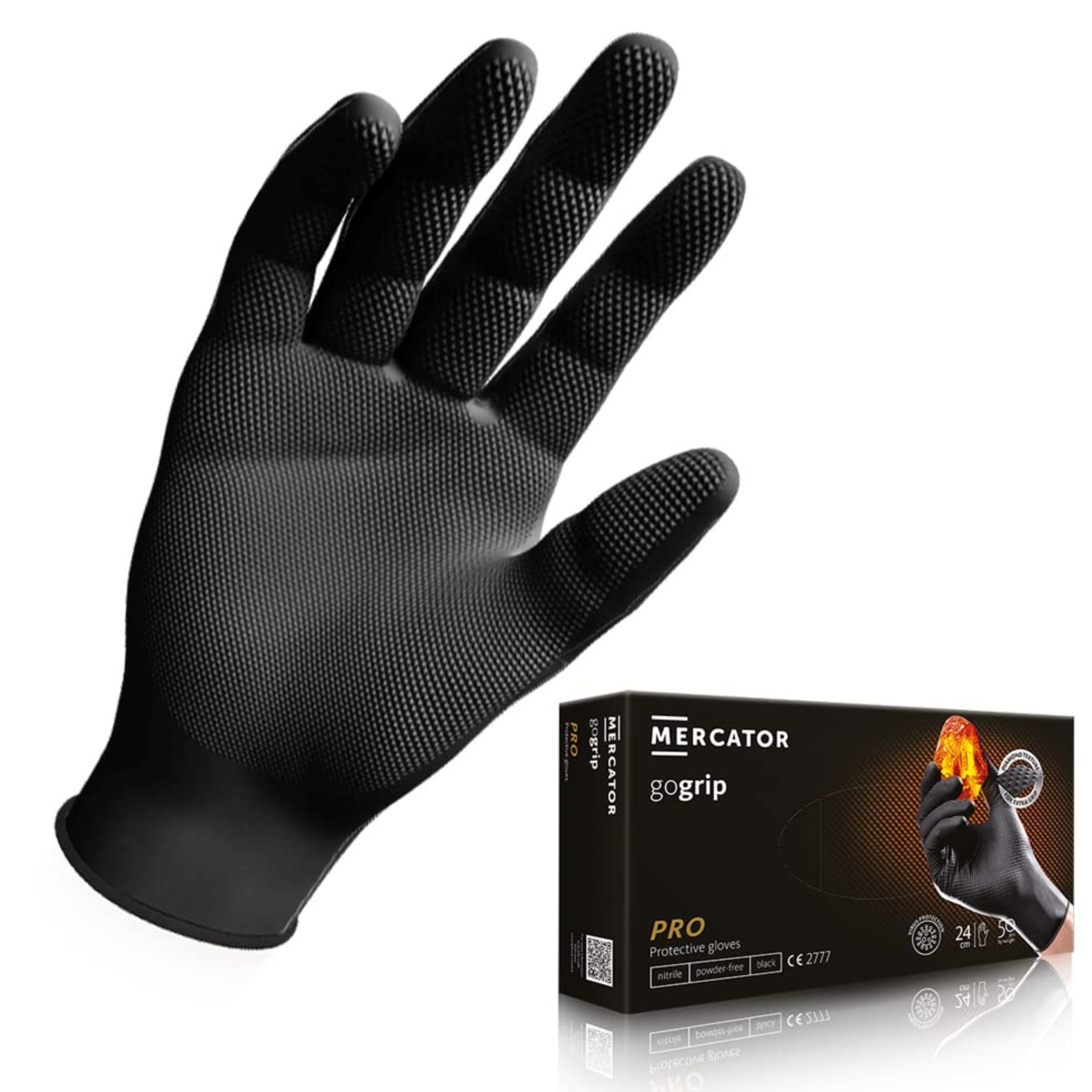 Mercator Nitril-Handschuhe Nitrilhandschuhe Schwarz, Einmalhandschuhe, Größe: XXL - 500 Stück (500-St)