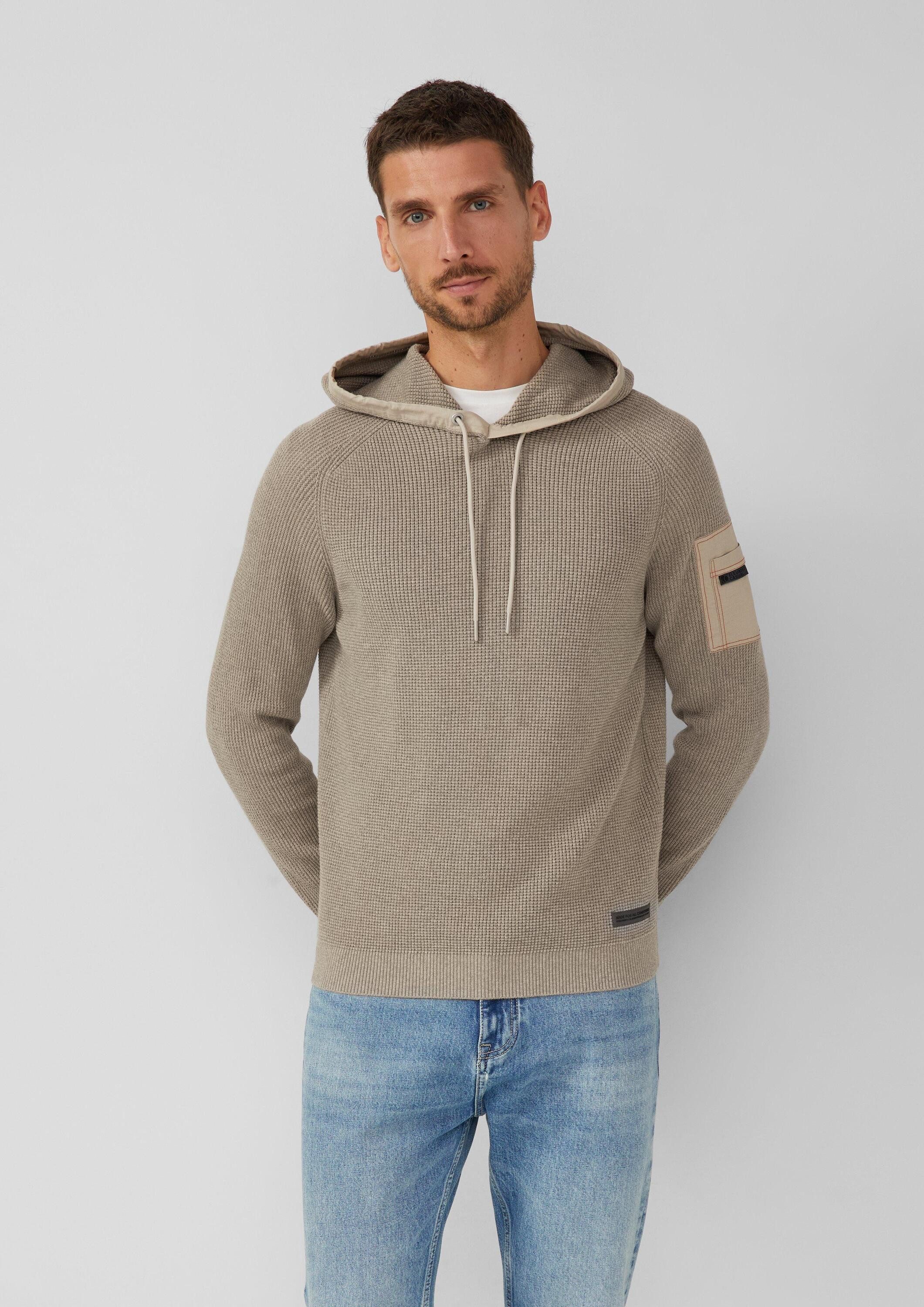 s.Oliver Longpullover Strickpullover Struktur-Hoodie im Materialmix mit Ärm günstig online kaufen