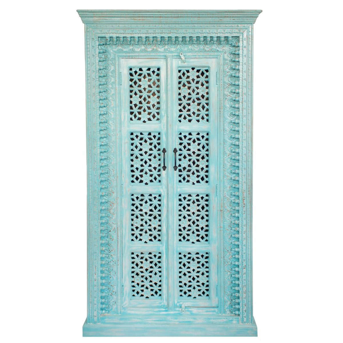 Oriental Galerie Mehrzweckschrank Blau Türkis Schrank Amba Indien 190 cm Schrank Türkis Holz, Schlafzimmerschrank, Wohnzimmer