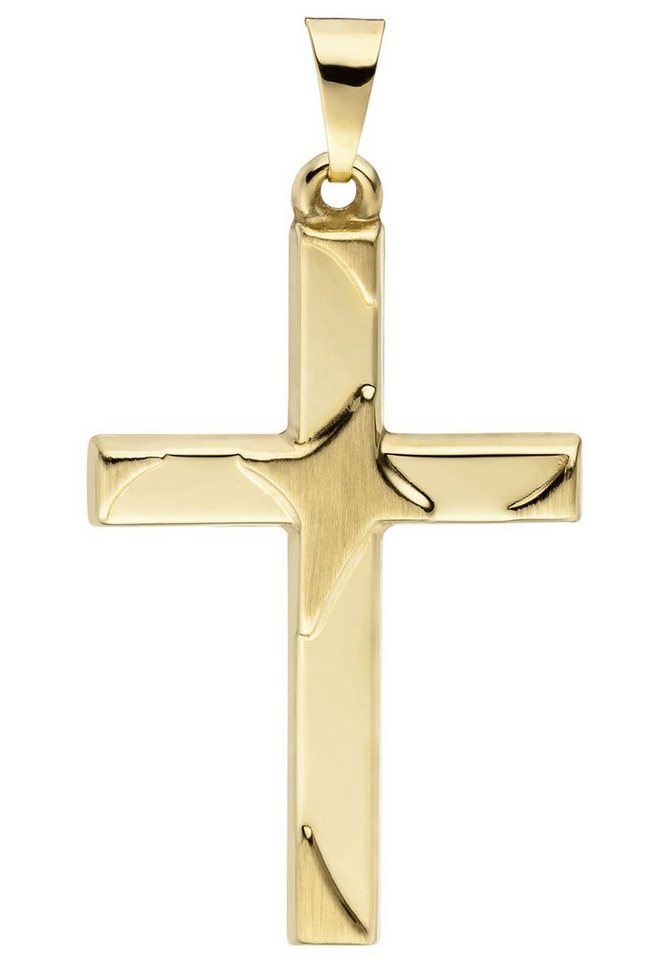 JOBO Kreuzanhänger Anhänger Kreuz, 375 Gold, Höhe ca. 31,3 mm, Breite ca.  19 mm, Tiefe ca. 1,7 mm