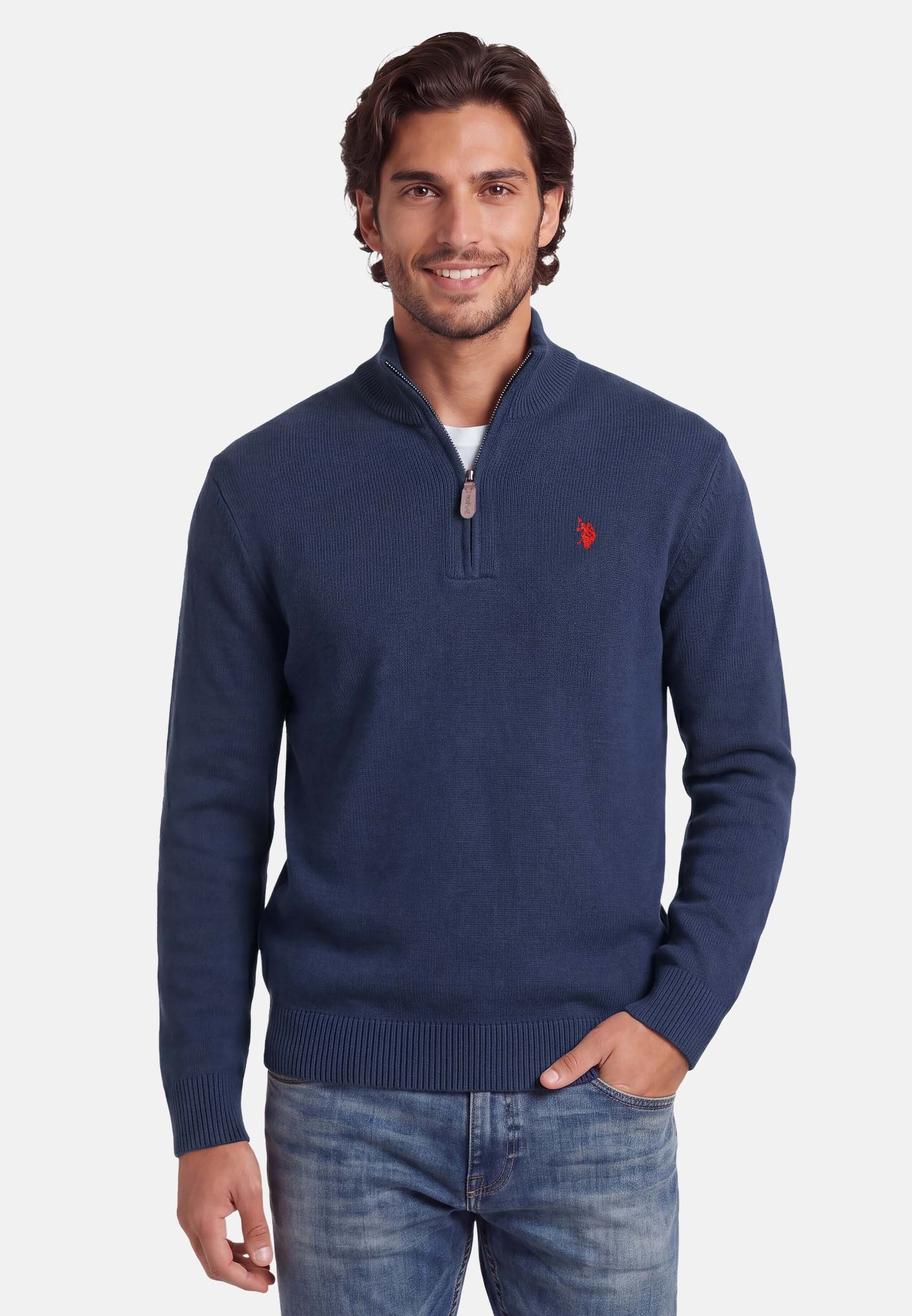 U.S. Polo Assn. Stehkragenpullover USLogaan – Herren Troyer mit Reißverschlusskragen 100 % Baumwolle, weiche Strickqualität und sportiver Look