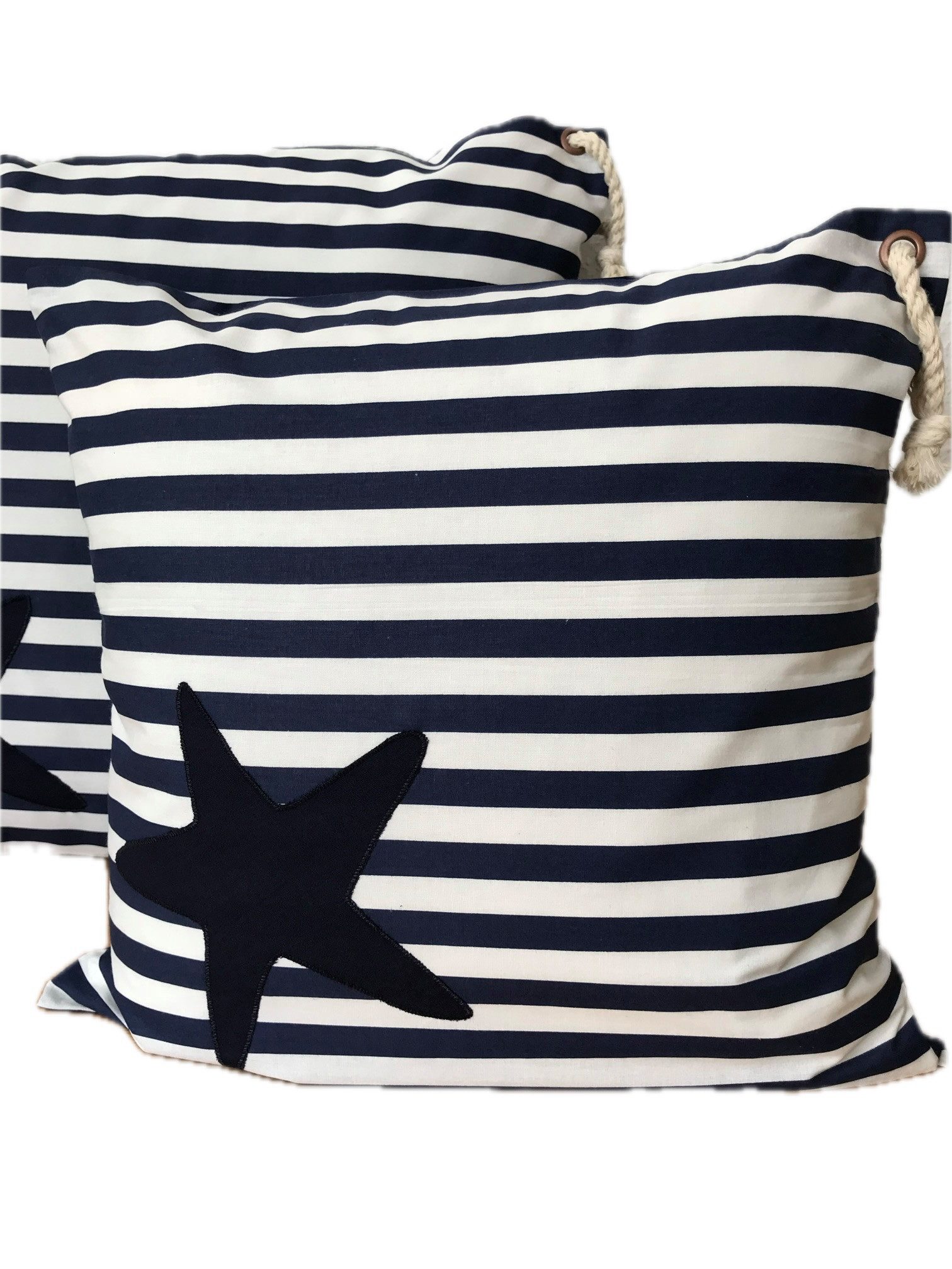 Ammerkind Dekokissen Maritime Kissenhülle, Kissenbezug *Seestern* blau gestreift, 100% Handarbeit, Kissenhülle ohne Füllung – Bild 2 von 4