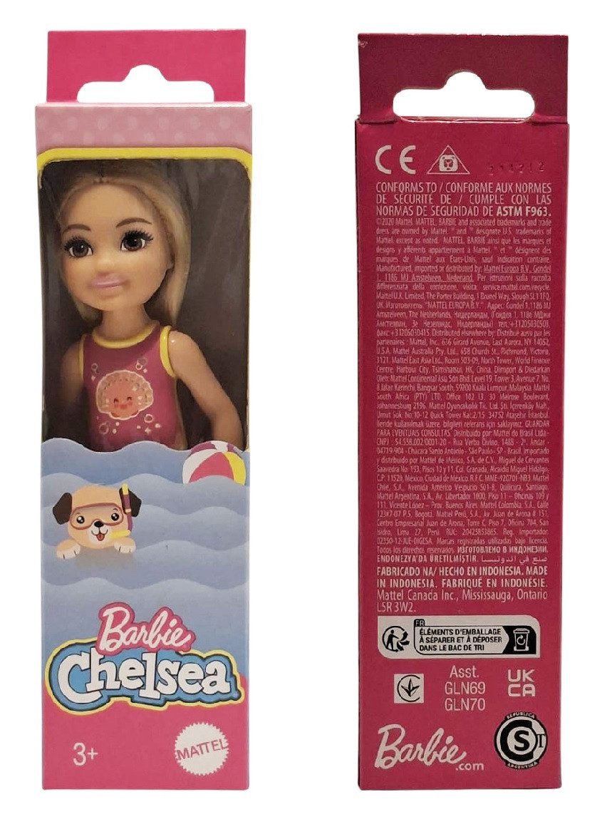Barbie Stehpuppe Barbie Chelsea Club - Puppe mit Badeanzug im Muschel-Design Modepuppe