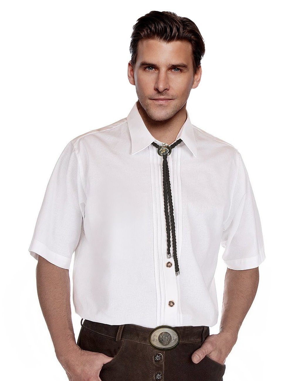 Trachtenhemd Wiesn-Hemd Moschen-Bayern Herrenhemd mit Trachtenhemd klassischen Herren Kurzarm Weiß Biesen