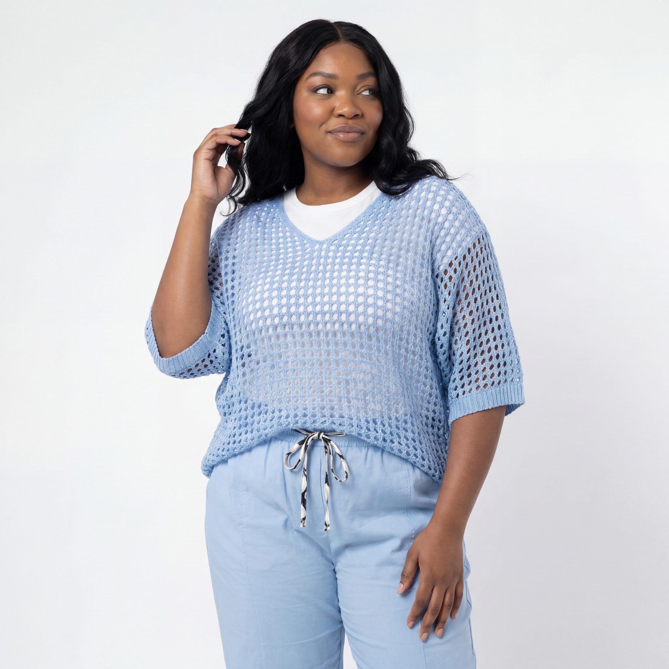 OriginalYou Strickpullover Häkeloberteil Damen Sommer Shirt Lochstrick Oversize Pullover One Size 40-46 (40-42 oversize / 44-46 regular)