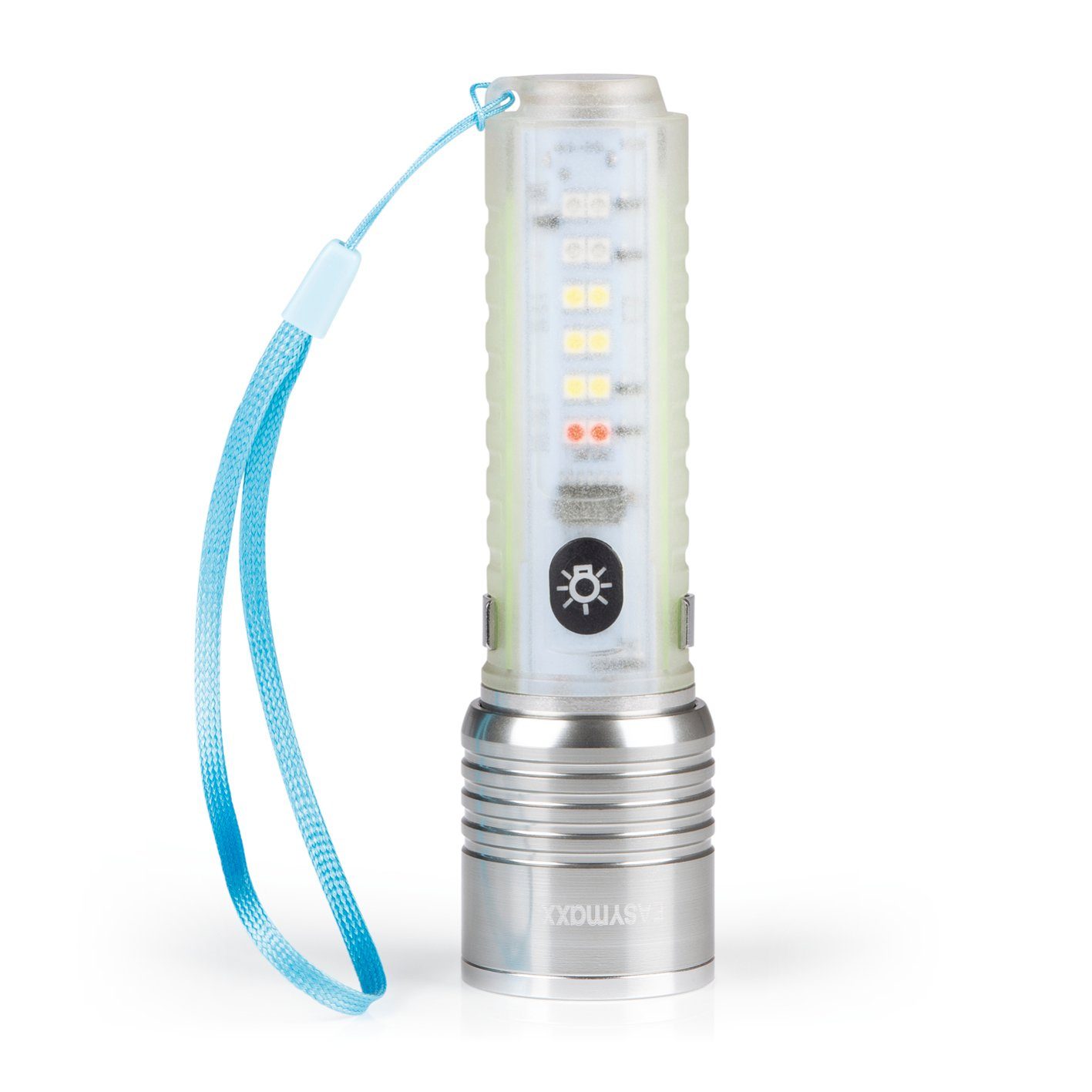 Günstigster Preis EASYmaxx LED zu bis Outdoorgeeignet 500m V USB 5 Leuchtmodi, Aufladbar, Taschenlampe 8 transparent/chrom, Reichweite LED