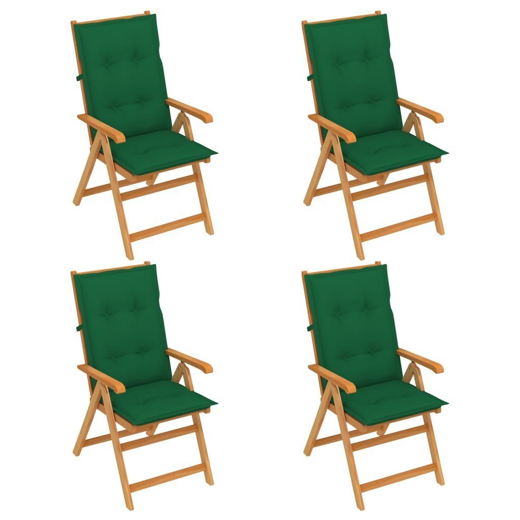 vidaXL Gartenstuhl Gartenstühle 4 Stk. mit Grünen Kissen Massivholz Teak (4 St) | Stühle