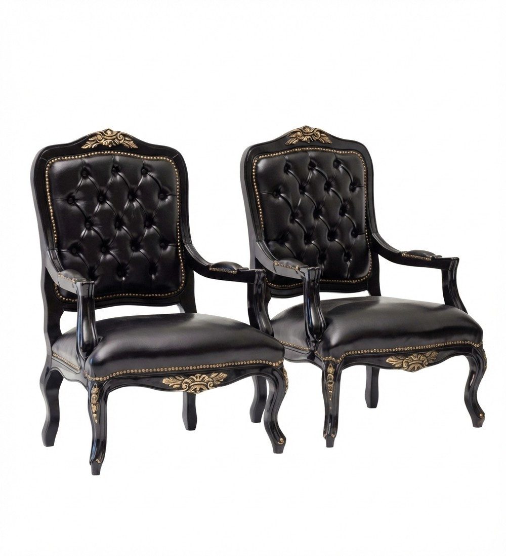 JVmoebel Chesterfield-Sessel Chesterfield 2x Sessel Relax Couch Barock Schwarz Kunstleder (2-St., 2x Sessel), Made in Europe