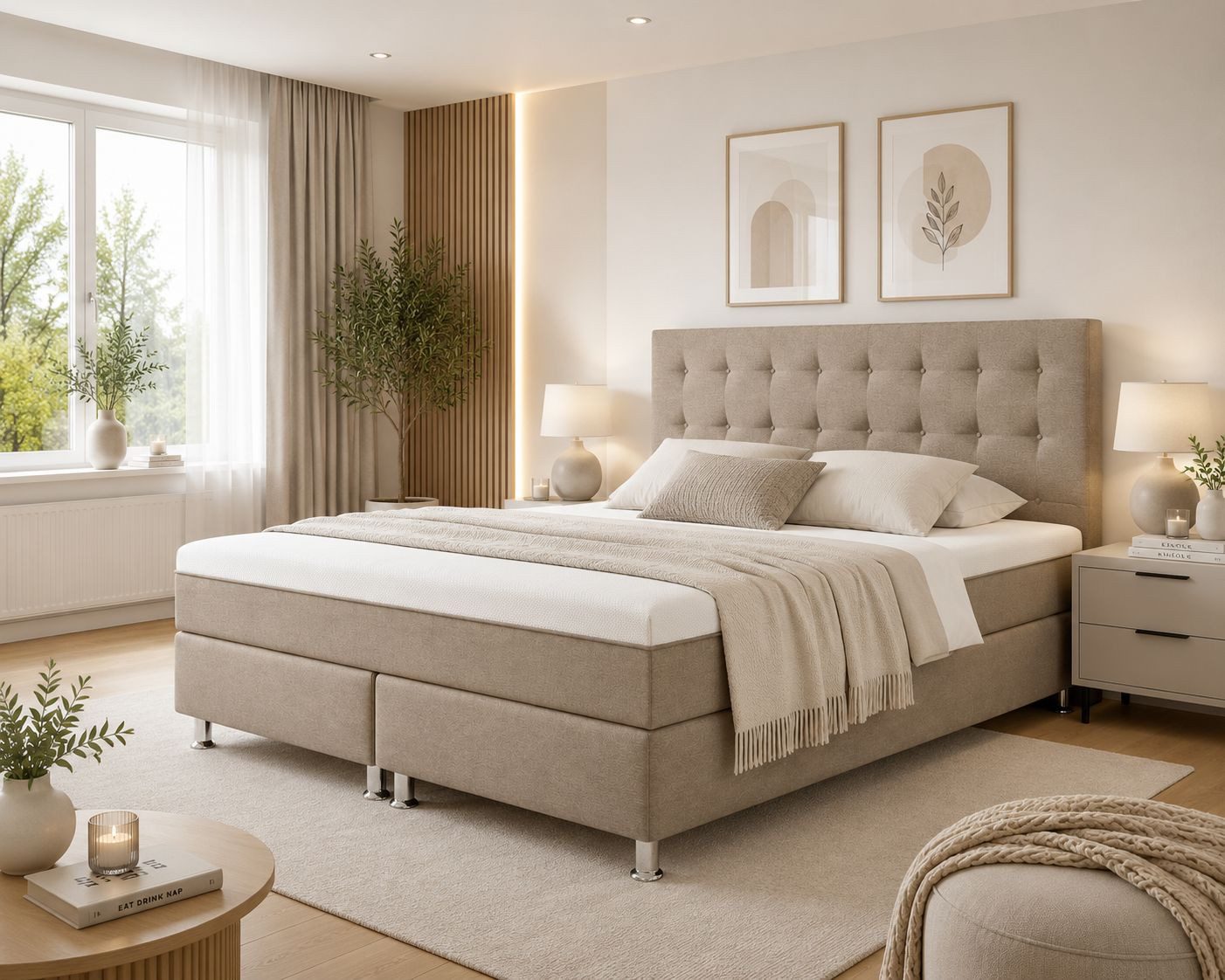 Homeline Boxspringbett 180x200 Boxspringbett mit Matratze 180 × 200 cm mit Toper wählbar (Boxspringbett Set, 5-St., Komplettes Box Springbett), Mit Toper – Bild 2 von 5