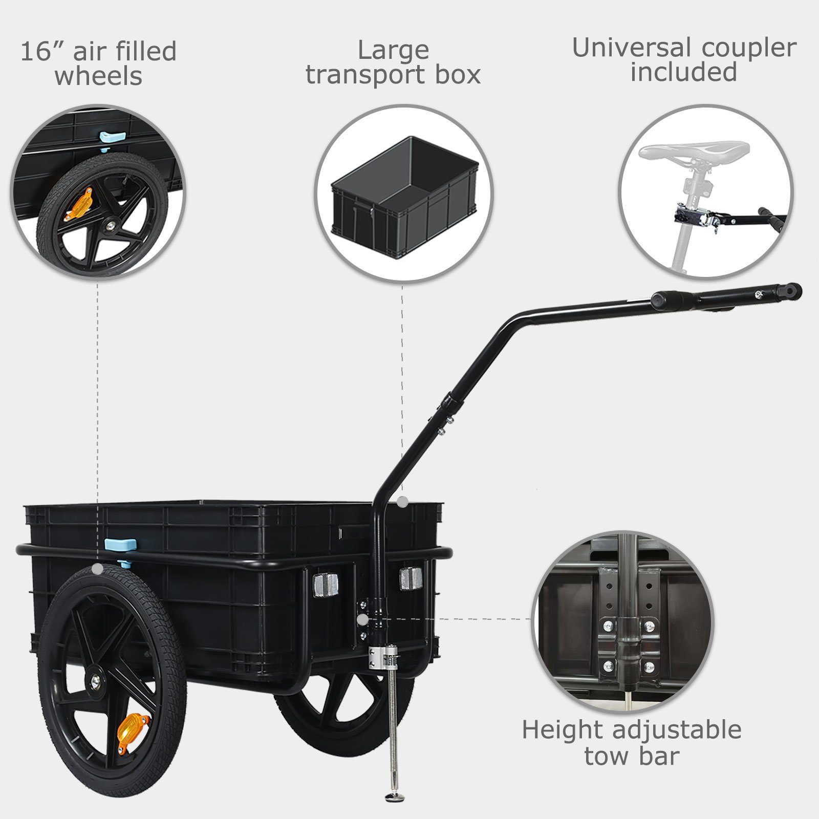 TIGGO Bicycle Cargo Trailer Tiggo 75L Cargo Trailer & Handcart XL Bicycle Trailer Trailer, 75 Liter Removable Transport Box Made of Impact-Resistant Material