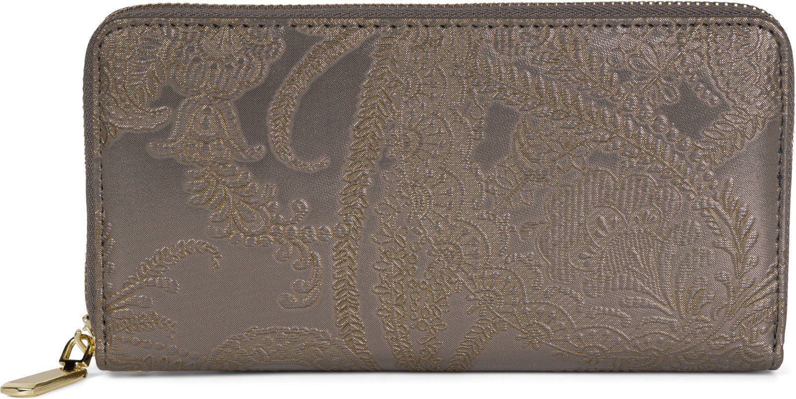 styleBREAKER Geldbörse (1-tlg), Große Geldbörse mit Paisley Muster Prägung Antik-Grau