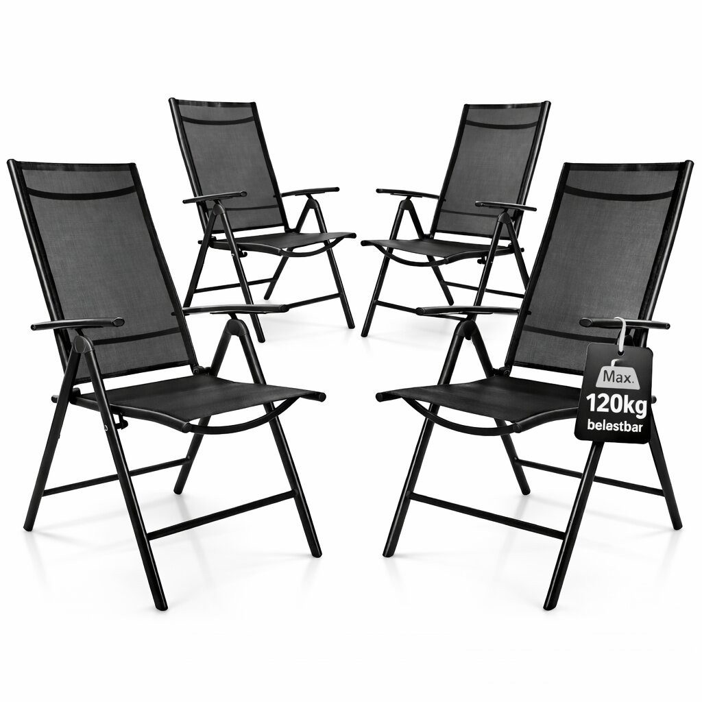BigDean Klappstuhl Gartenstuhl Hochlehner Set klappbar bis 120kg (Set, 4 St), Vormontiert, 7-Fach verstellbar, Leicht, Platzsparend