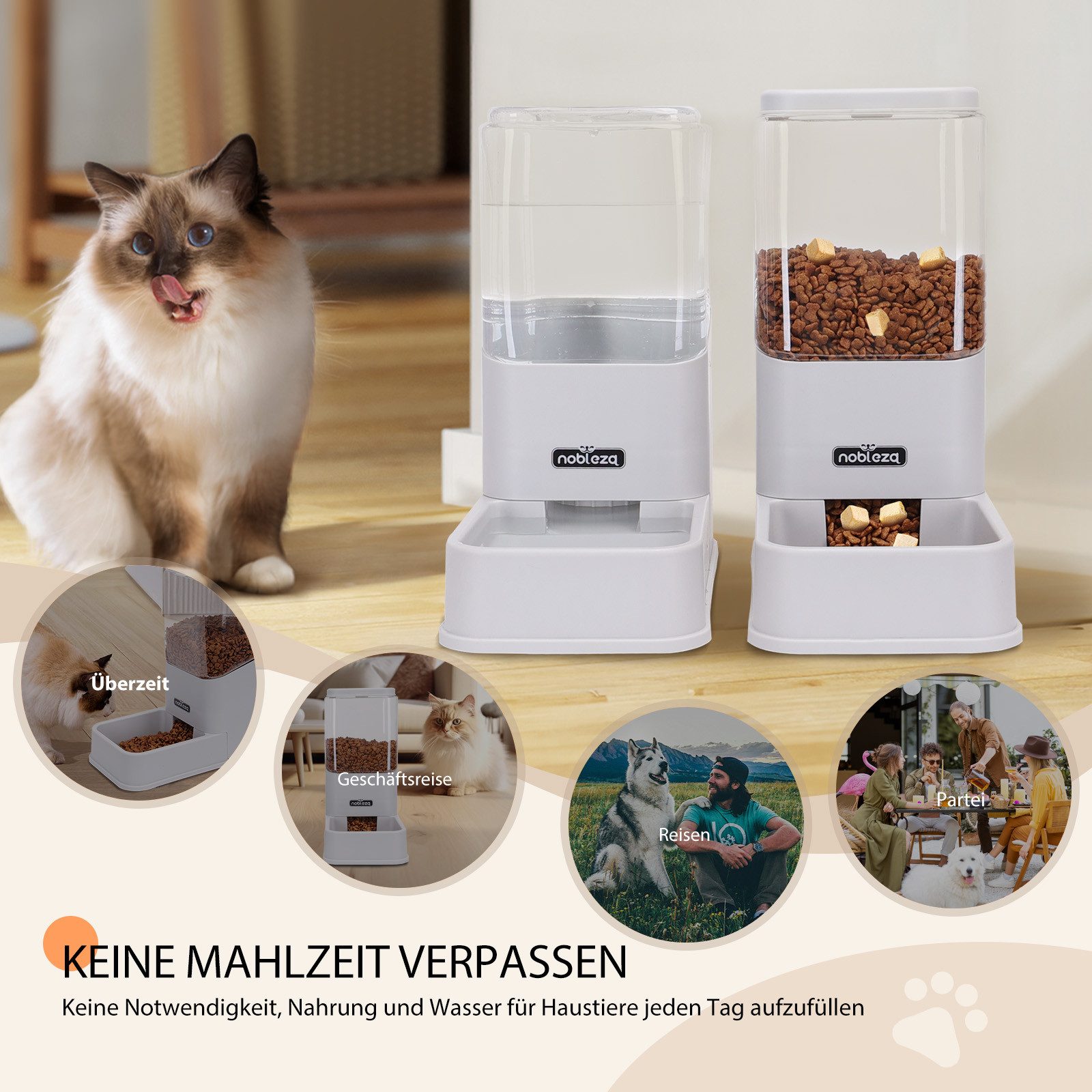 nobleza Futterspender Futterspender Futterautomat Wasser für Katze und Hund