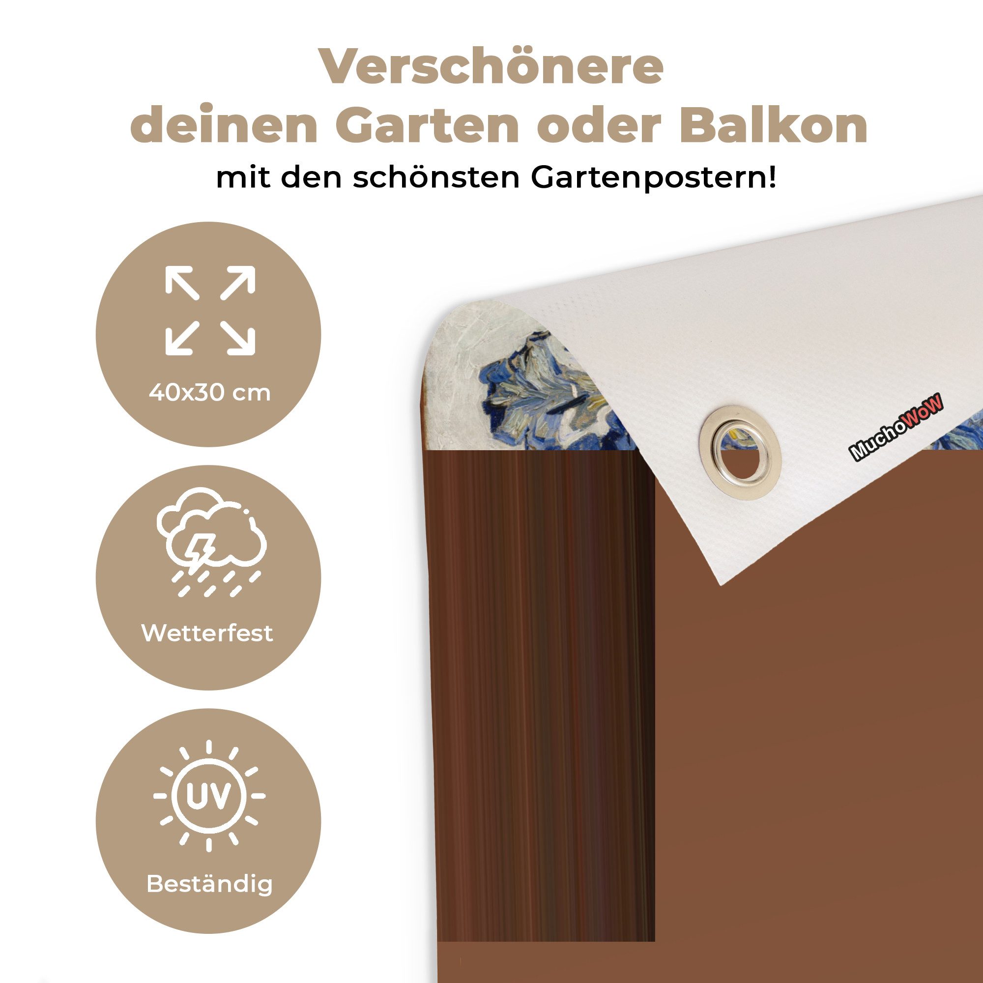 OnlyWow Poster für Garten Stilleben mit Schwertlilien - Vincent van Gogh, Gartenposter, Outdoor Bilder, Gartendekoration Bild, 40x30 cm