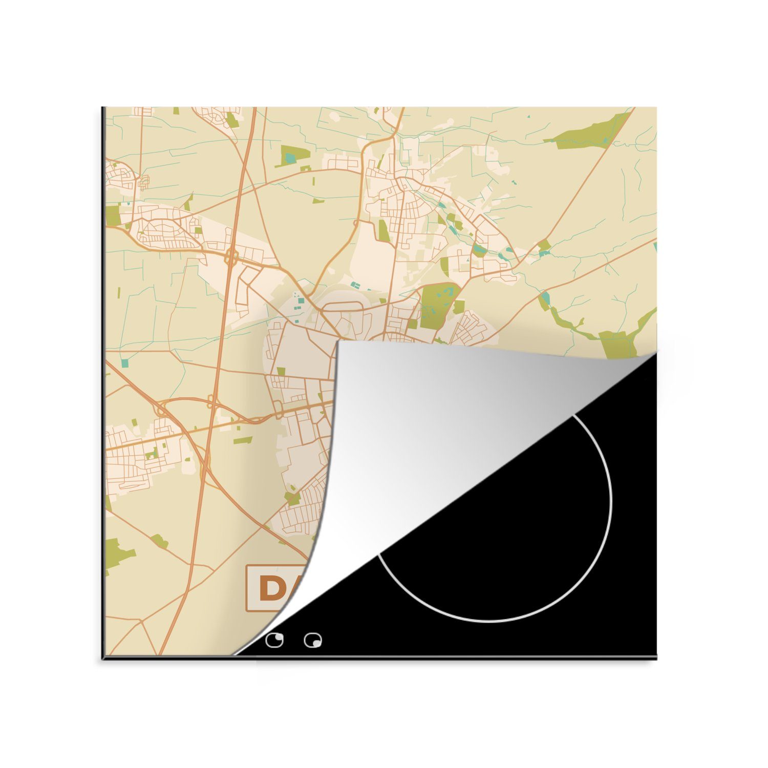 MuchoWow Herdblende-/Abdeckplatte Darmstadt - Stadtplan - Vintage - Karte, Vinyl, (1 tlg), 78x78 cm, Ceranfeldabdeckung, Arbeitsplatte für küche
