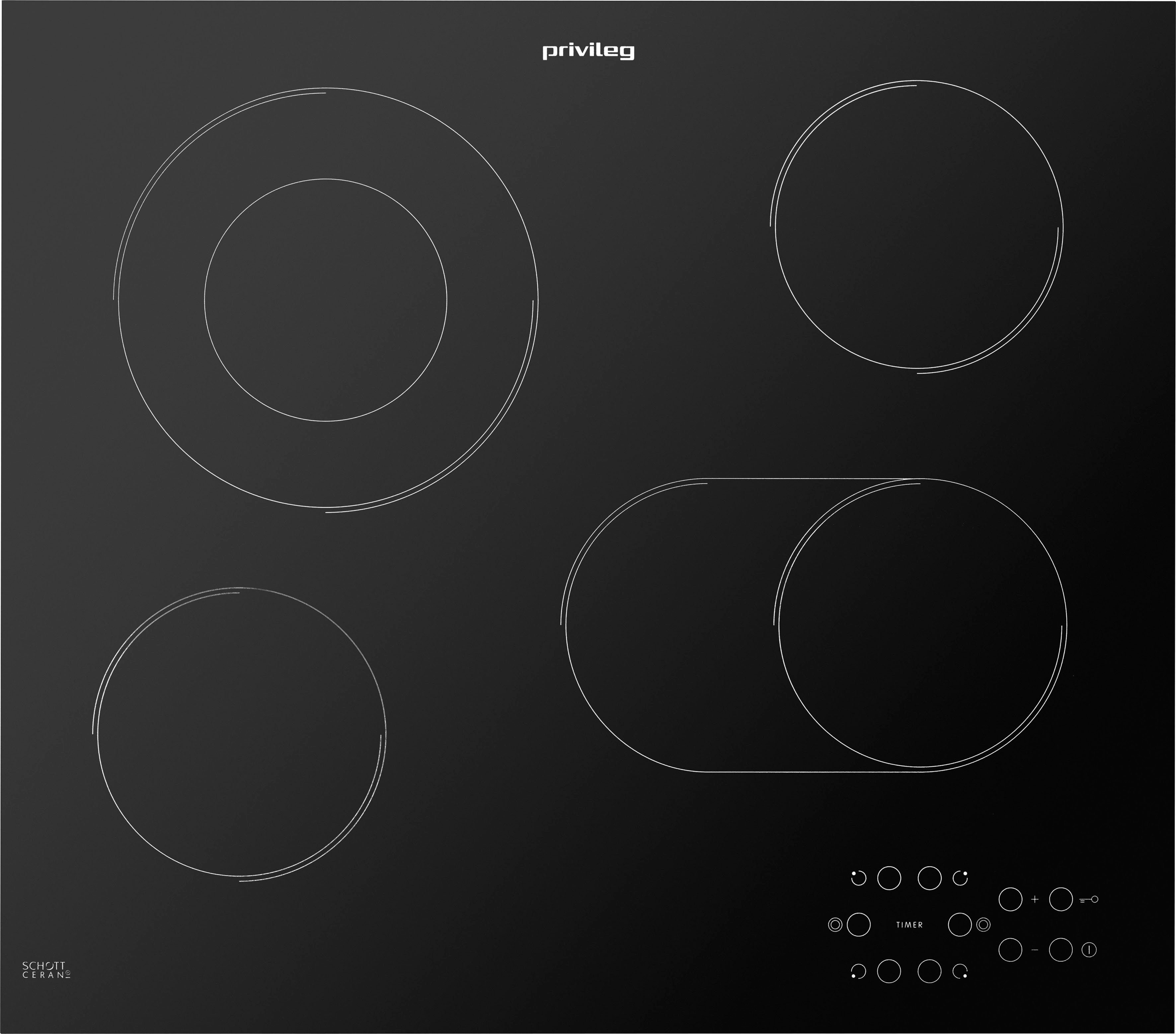 Privileg Elektro-Kochfeld von SCHOTT CERAN® PCTAC 6042 IN, Mehr Flexibilität: Bräterzone für extra großes Kochgeschirr