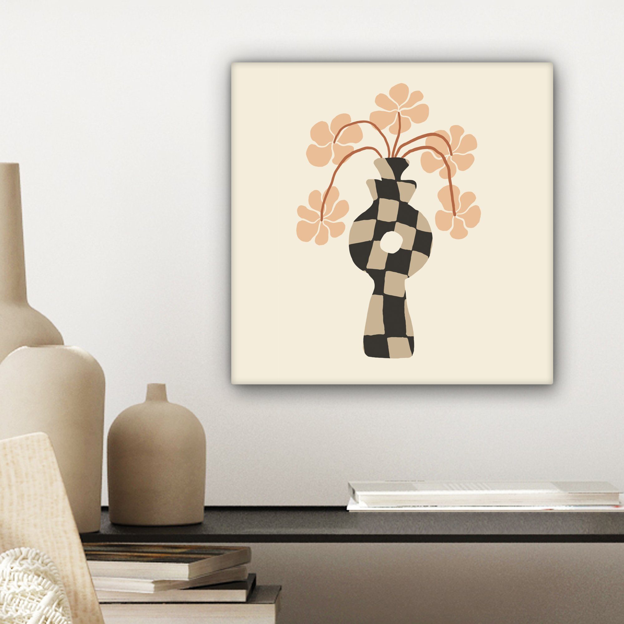 Modern, Wohnzimmer Vase Schlafzimmer, cm St), Kunst Bilder - - OneMillionCanvasses® Abstrakte für Leinwand Blumen - Leinwandbild (1 20x20