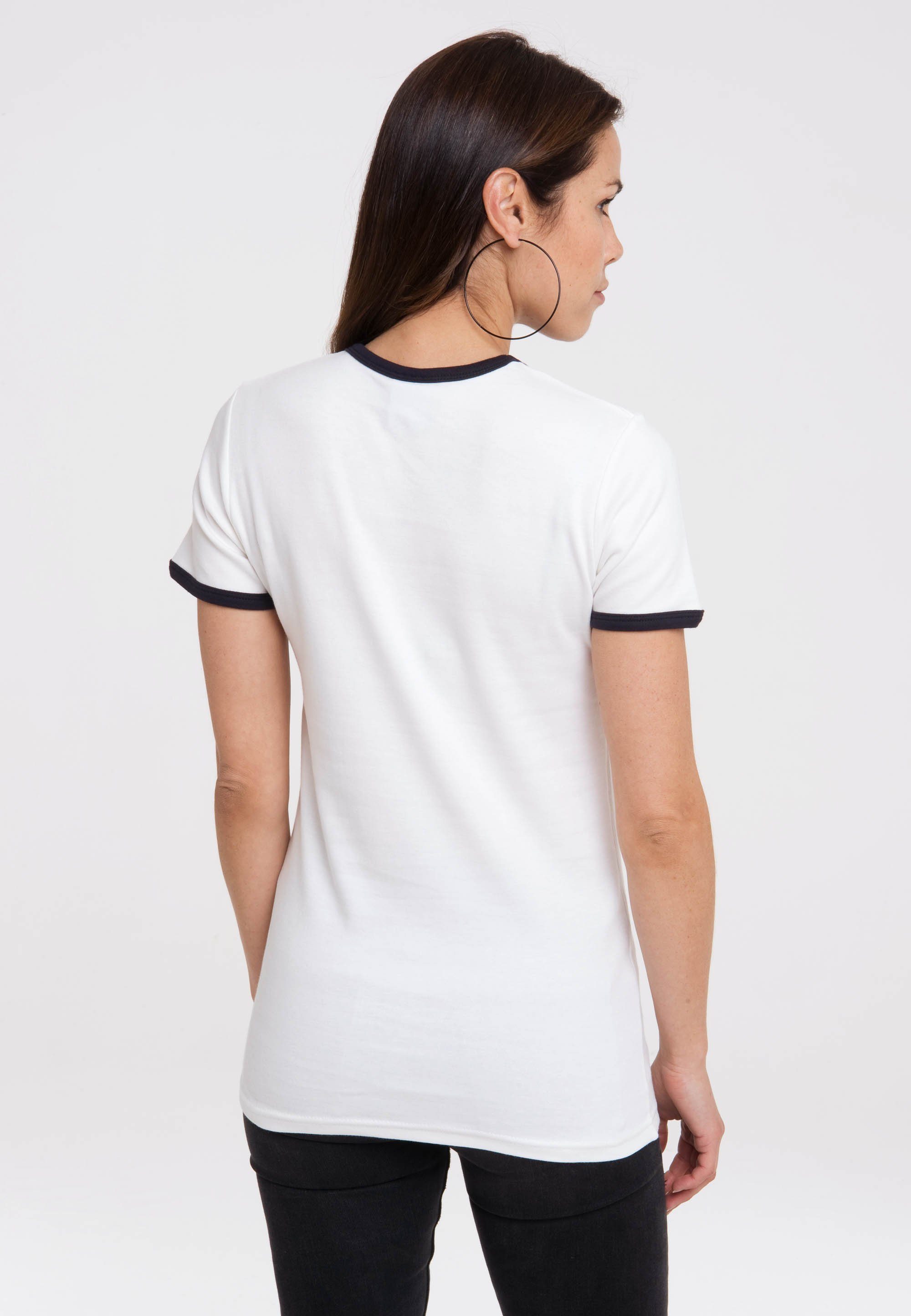 Print dunkelblau mit lizenziertem Krümelmonster - LOGOSHIRT T-Shirt weiß, Sesamstrasse
