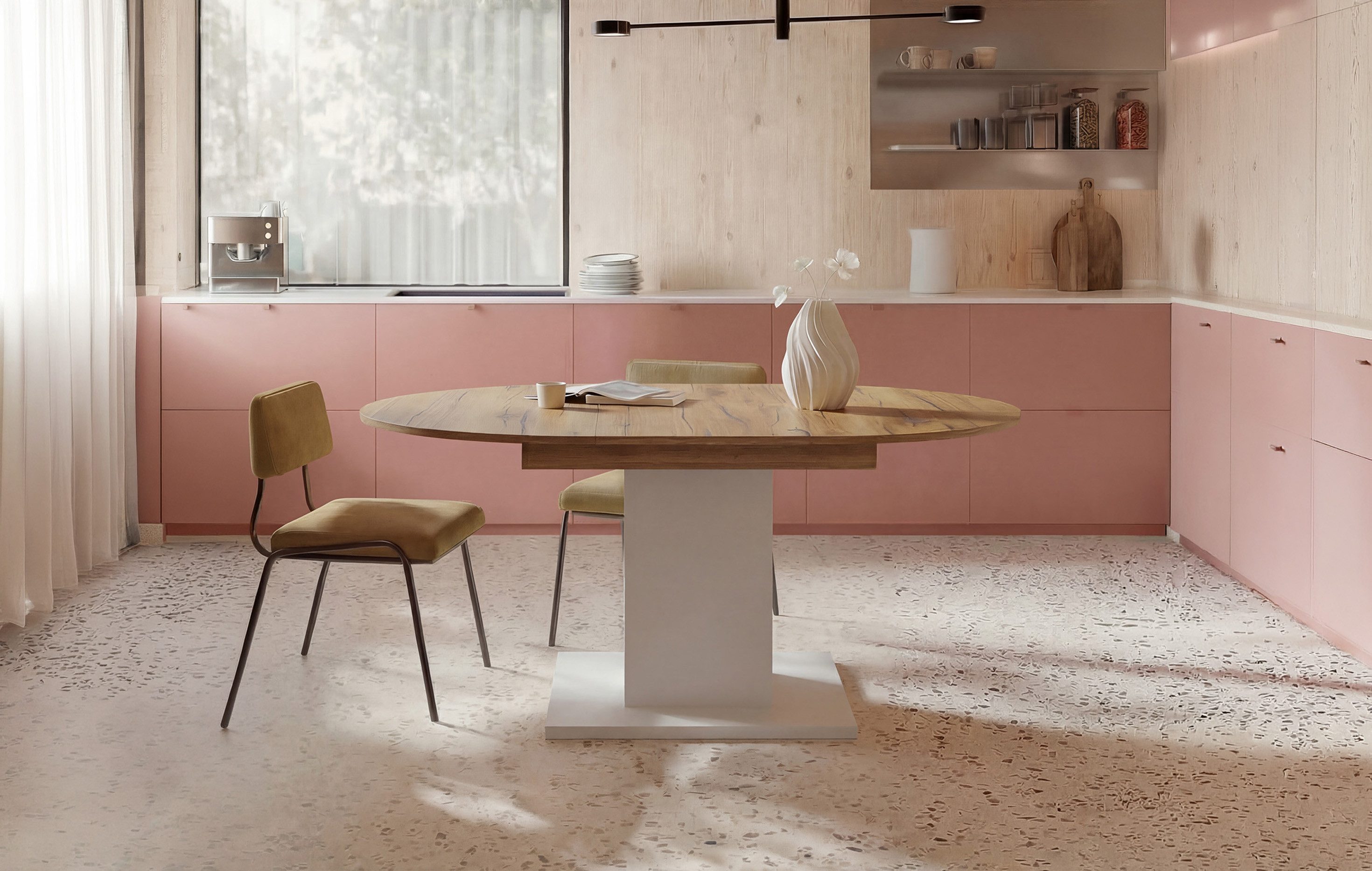 B&D home Säulen-Esstisch WIM, Holztisch, rund, ausziehbar 100-140cm, 4-6 Personen, versch. Farben