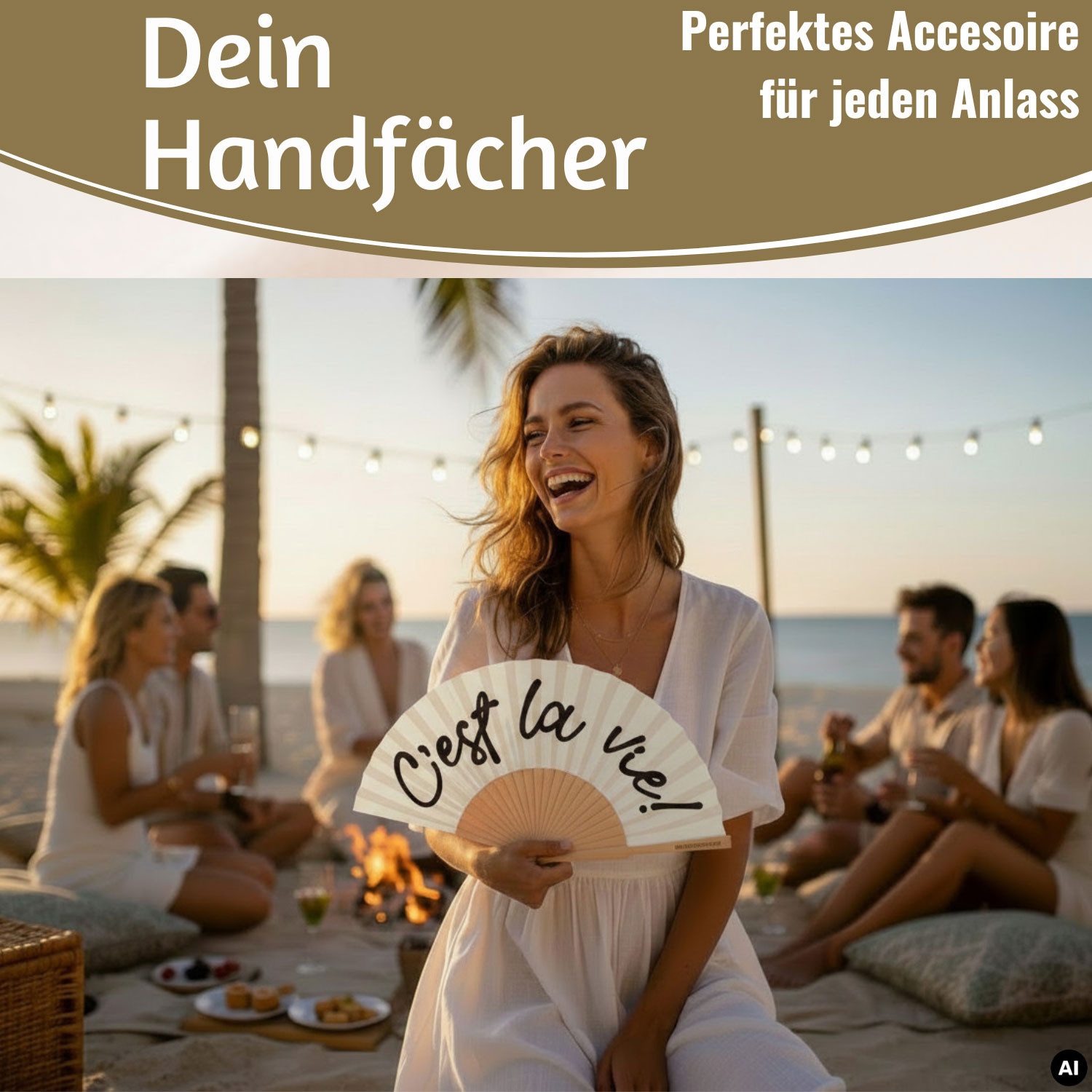 LS-LebenStil Handfächer Holz Stoff Fächer "C´est la Vie" Weiß Schwarz faltbar Faltfächer, (hochwertig aus Holz mit Stoff und coolem lustigem Spruch, 1-tlg., Sty – Bild 5 von 5