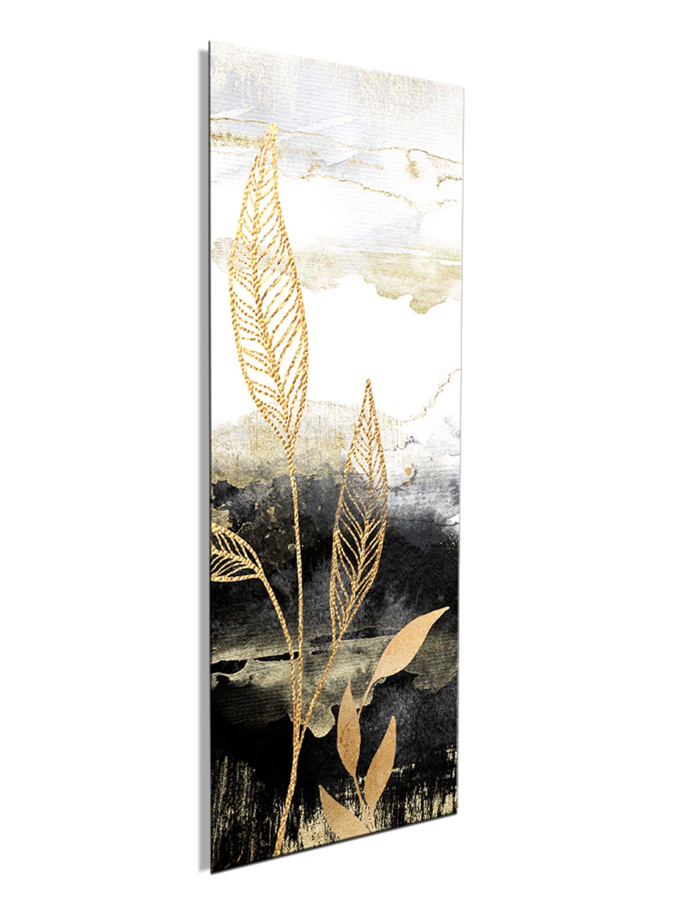 aus Kunst Pflanzen: Glasbild Natur gold, artissimo I Aquarell-Malerei Glas 30x80cm Glasbild schwarz Bild und Zweige Dekorative
