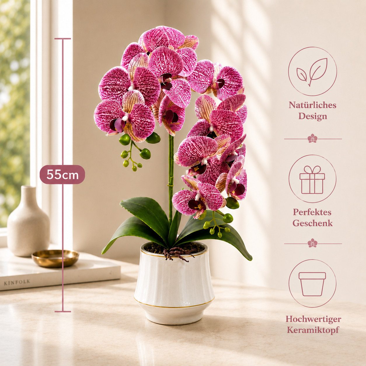 Kunstorchidee PASCH® Orchidee künstlich wie echt in Hochglanz-Keramiktopf Orchidee, PASCH, Hochglanz Keramiktopf – Bild 3 von 5