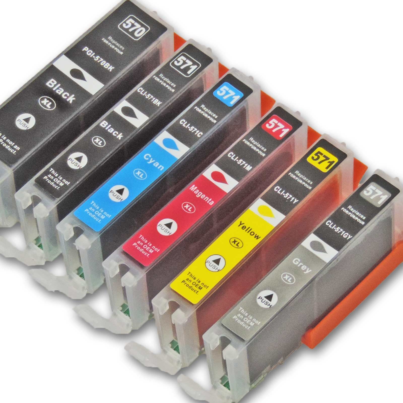 Kompatibel Canon PGI-570 XL, CLI-571 XL Multipack 6-Farben (Schwarz Tintenpatrone (Set, 9055)