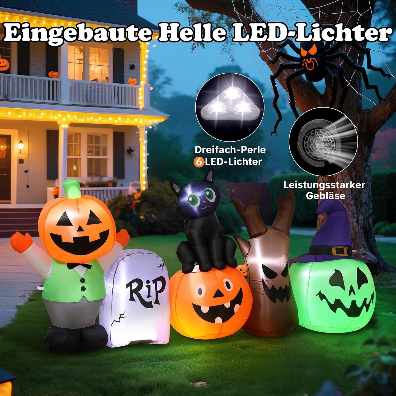 EXTSUD LED-Dekofigur Aufblasbare Halloween Dekoration 250 cm lang mit LED Beleuchtung – Bild 3 von 5