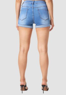 MiSS RJ Jeansshorts High Waist Denim Jeans Shorts Bermuda Stretch Hose mit Spitze 5396 in Blau