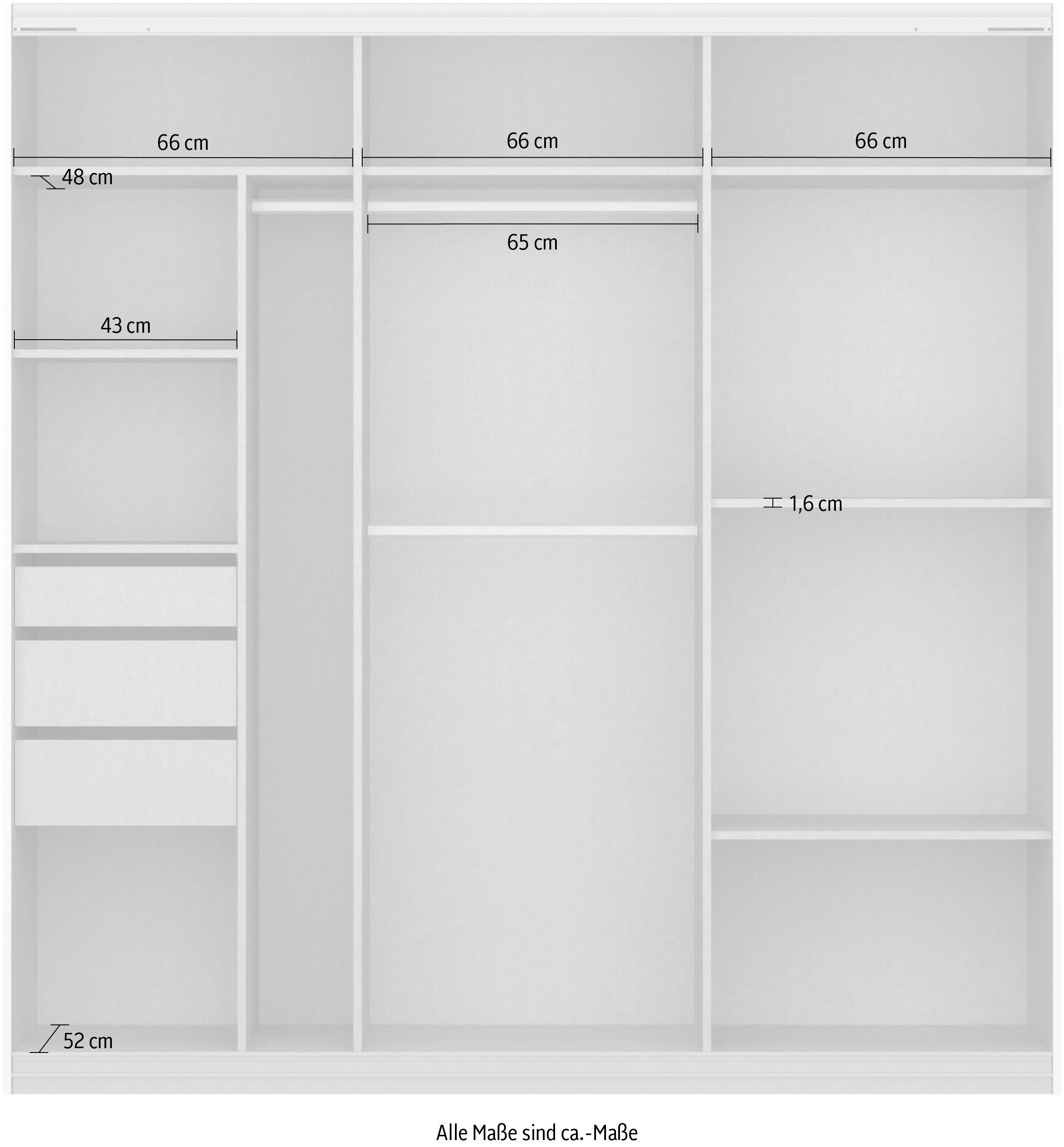 Oteli mit inkl. rauch Wäscheeinteilung Effektgrau Graumetallic/Hochglanz 3 zusätzlichen Innenschubladen Schwebetürenschrank Böden sowie