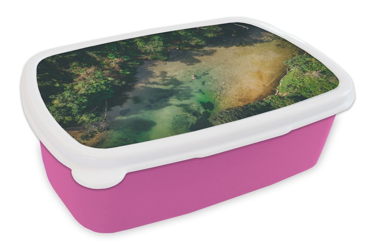 MuchoWow Lunchbox Schwimmender Reisender in Queensland, Kunststoff, (2-tlg), Brotbox für Erwachsene, Brotdose Kinder, Snackbox, Mädchen, Kunststoff rosa