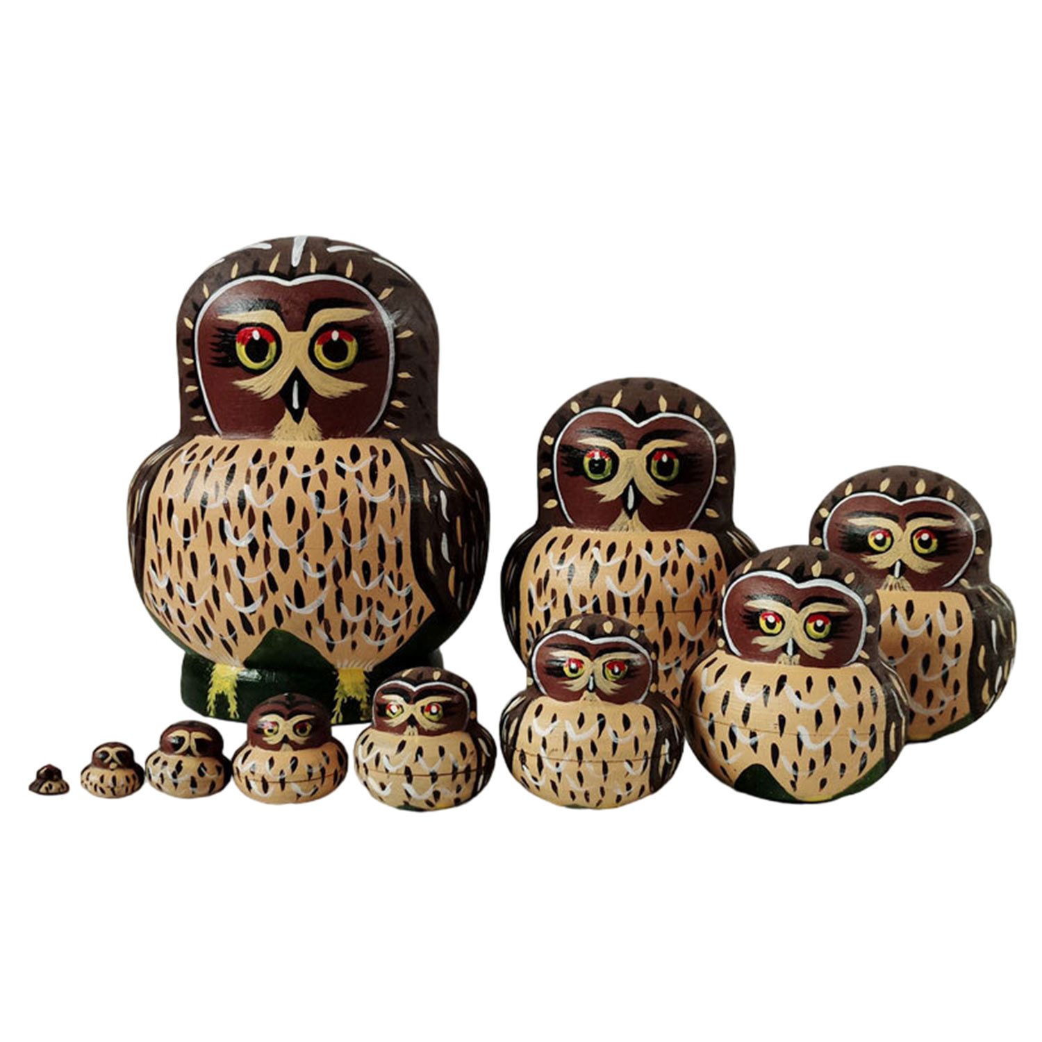 Refttenw Stapelspielzeug Matroschka-Puppen 10-tlg Holzpuppen, Handgefertigte Nesting Puppen-Spielzeug Set