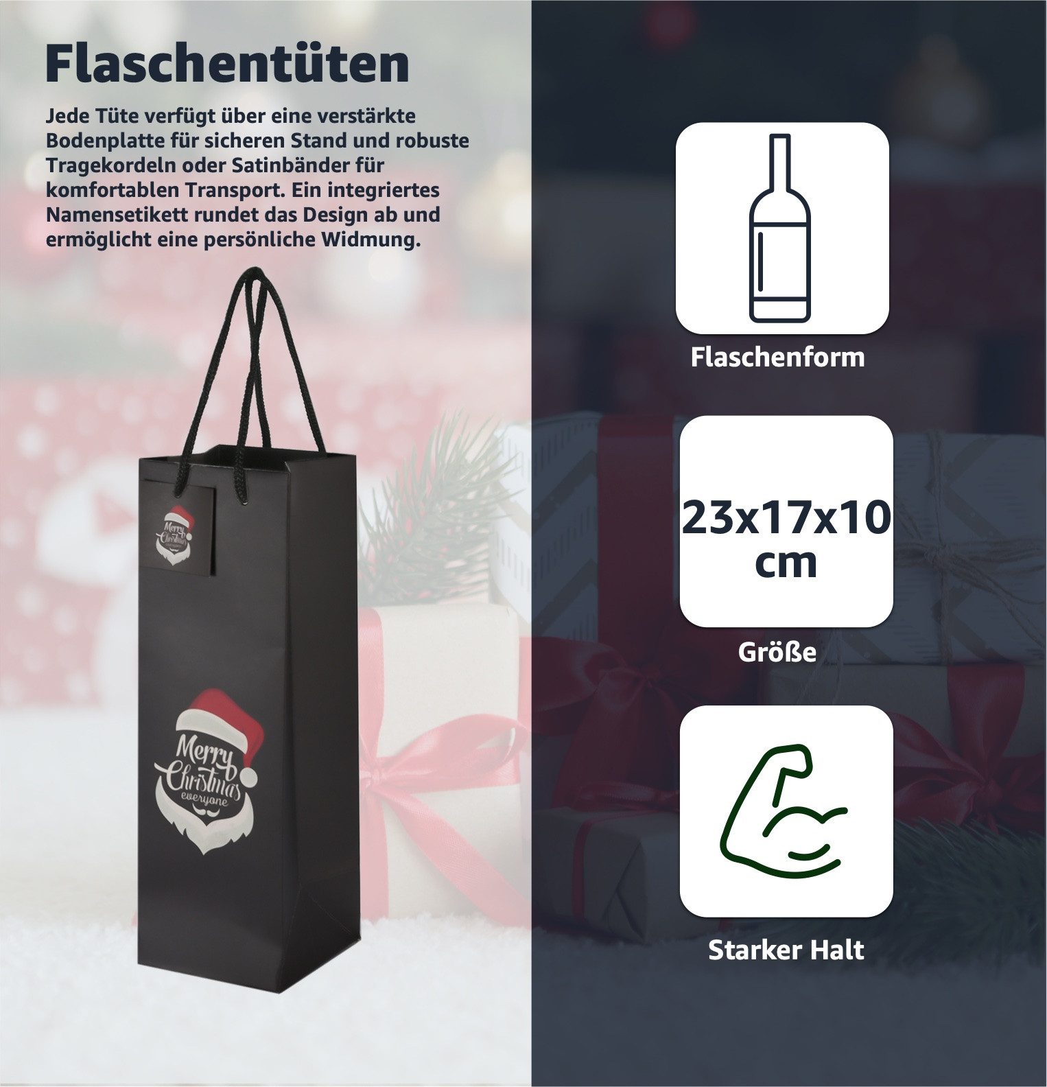TK Gruppe Aufbewahrungsbox 12x XXL Flaschentüten Weihnachtstaschen Geschenktüten Weintüte (Packung, 12 St., 12x Flaschentüten), mit Geschenkanhänger