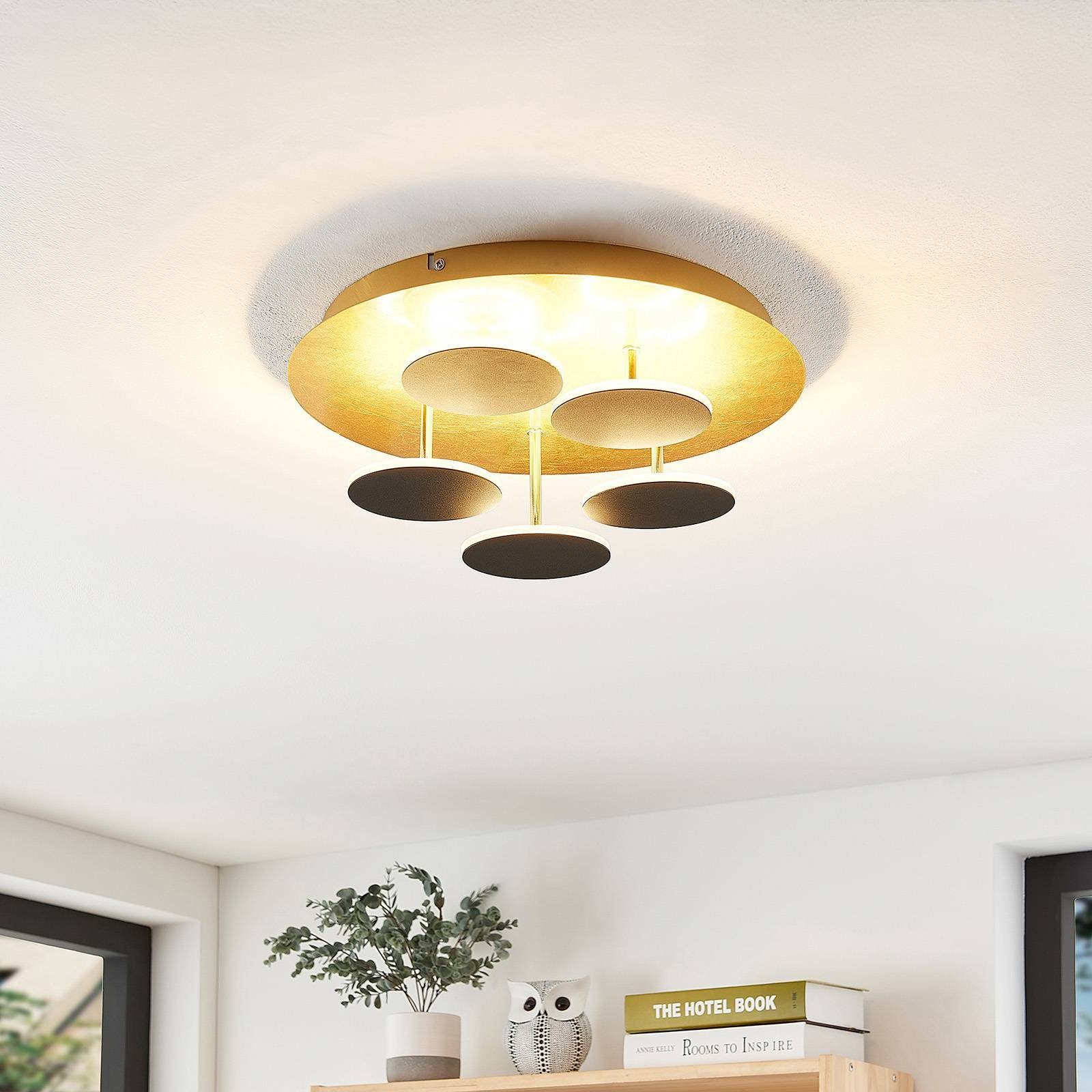 Modern, Kunststoff, Eisen, gold, Leuchtmittel,dimmbar verbaut, LED-Leuchtmittel inkl. warmweiß, LED dimmbar, fest Casni, Deckenleuchte Lindby Schwarz,