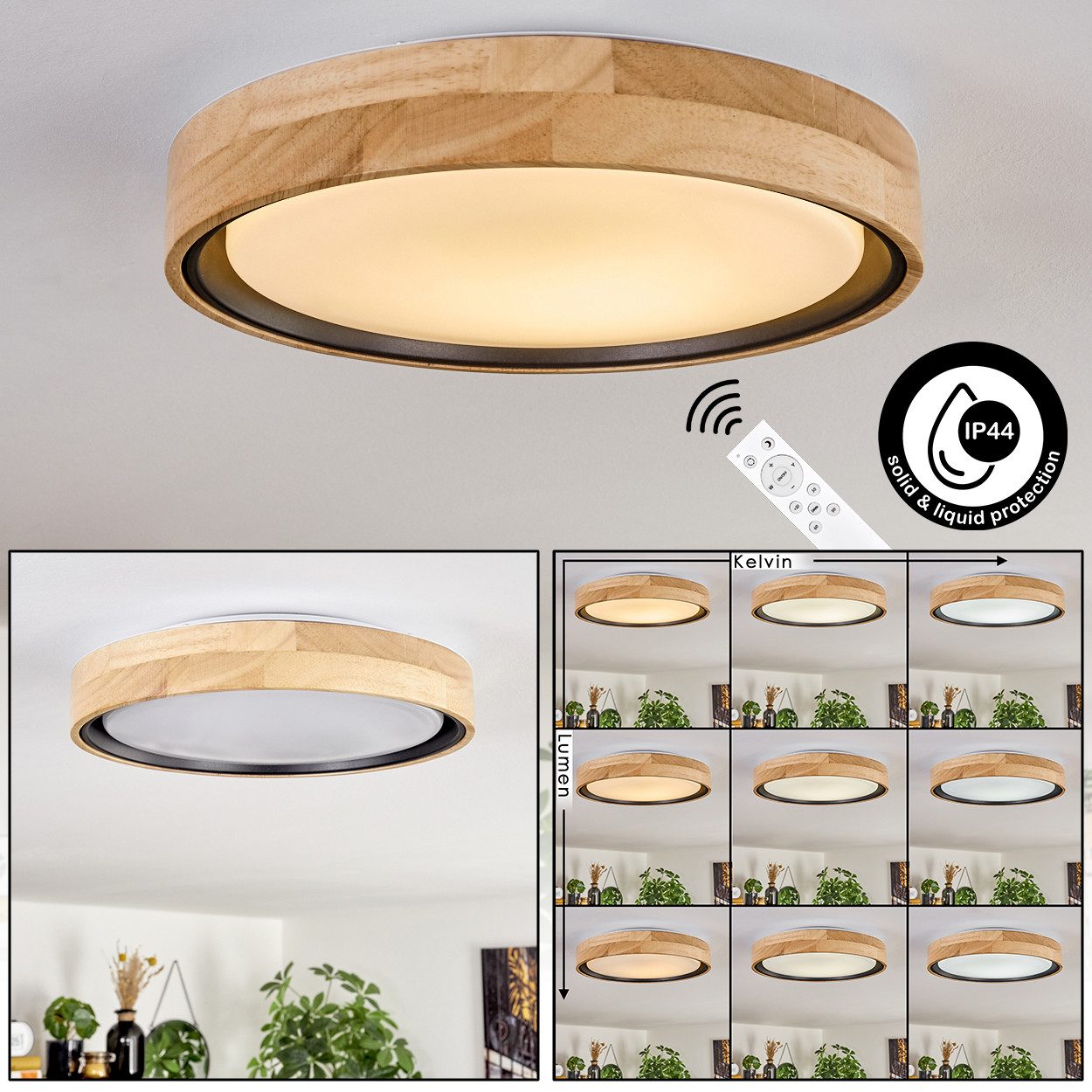 hofstein Deckenleuchte dimmbare Deckenleuchte aus Holz/Metall/Kunststoff in günstig online kaufen