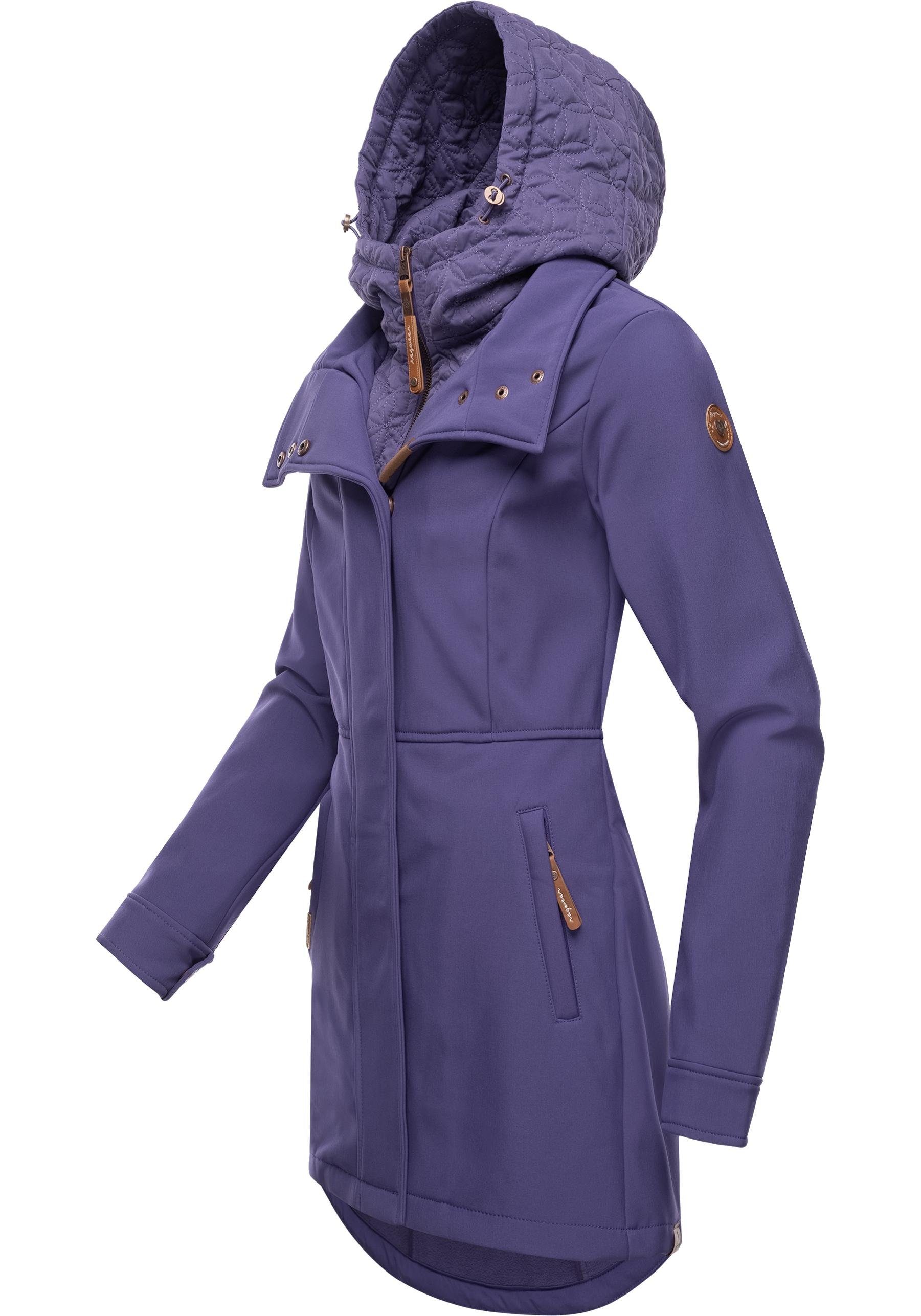 Ragwear Softshellmantel Ybela sportliche, gefütterte Outdoorjacke mit Kapuze