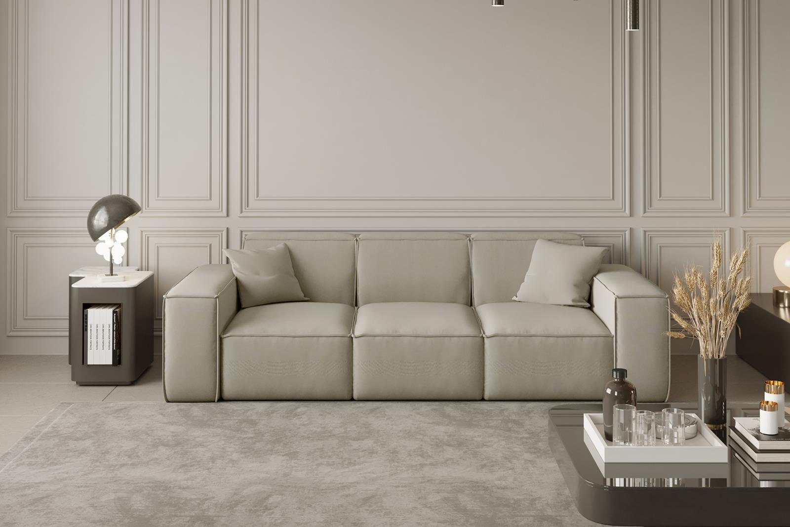 Beautysofa Sofa Lugano, 3-Sitzer Sofa aus Cordstoff oder Veloursstoff, Dreisitzer im modernes Stil, inklusive Wellenfedern