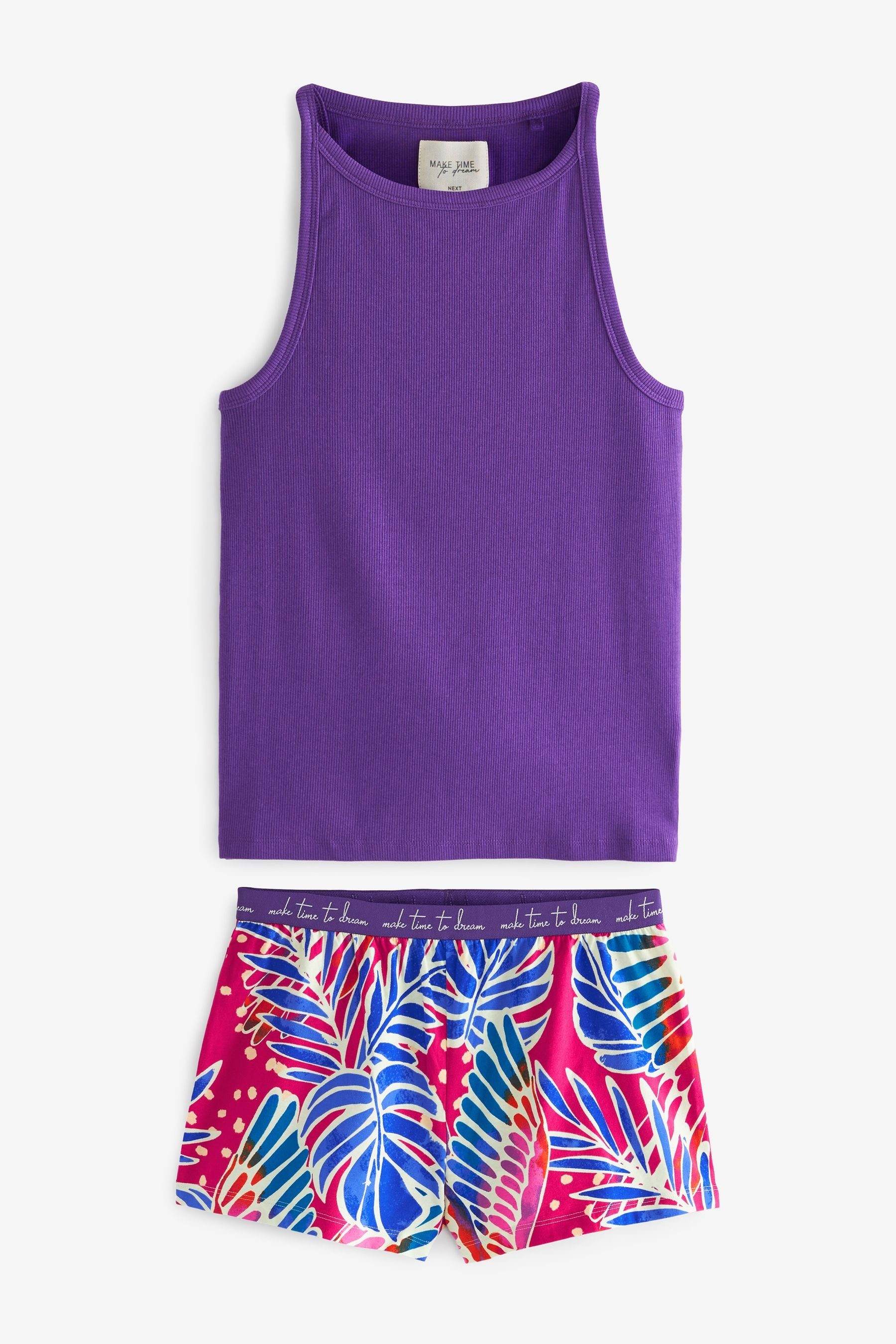 mit Baumwolle Purple Trägertop tlg) und Parrot Pyjama (2 Schlafanzug mit Next Shorts