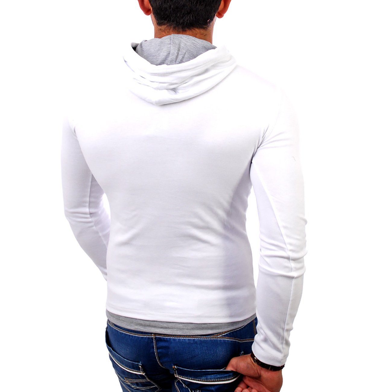 Kapuzen Herren Sweatshirt weiß-grau RS-1003 (1-tlg) Sweatshirt Kapuzensweatshirt Layer-Look Reslad Reslad