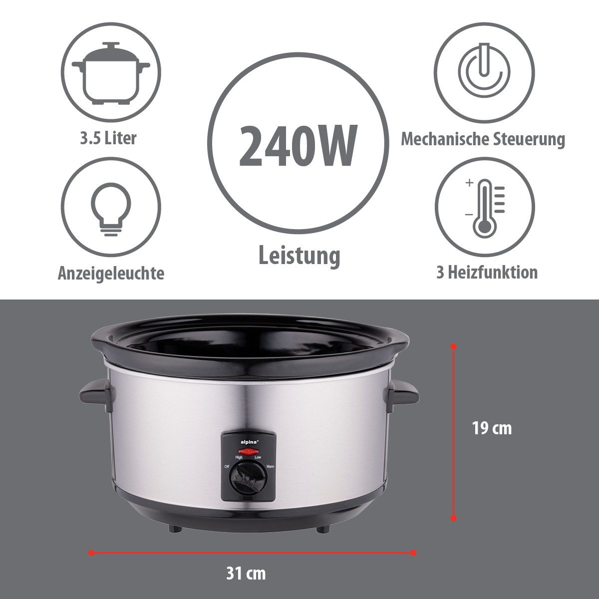 Alpina Schongarer alpina Slow Cooker 3,5L - Edelstahl
