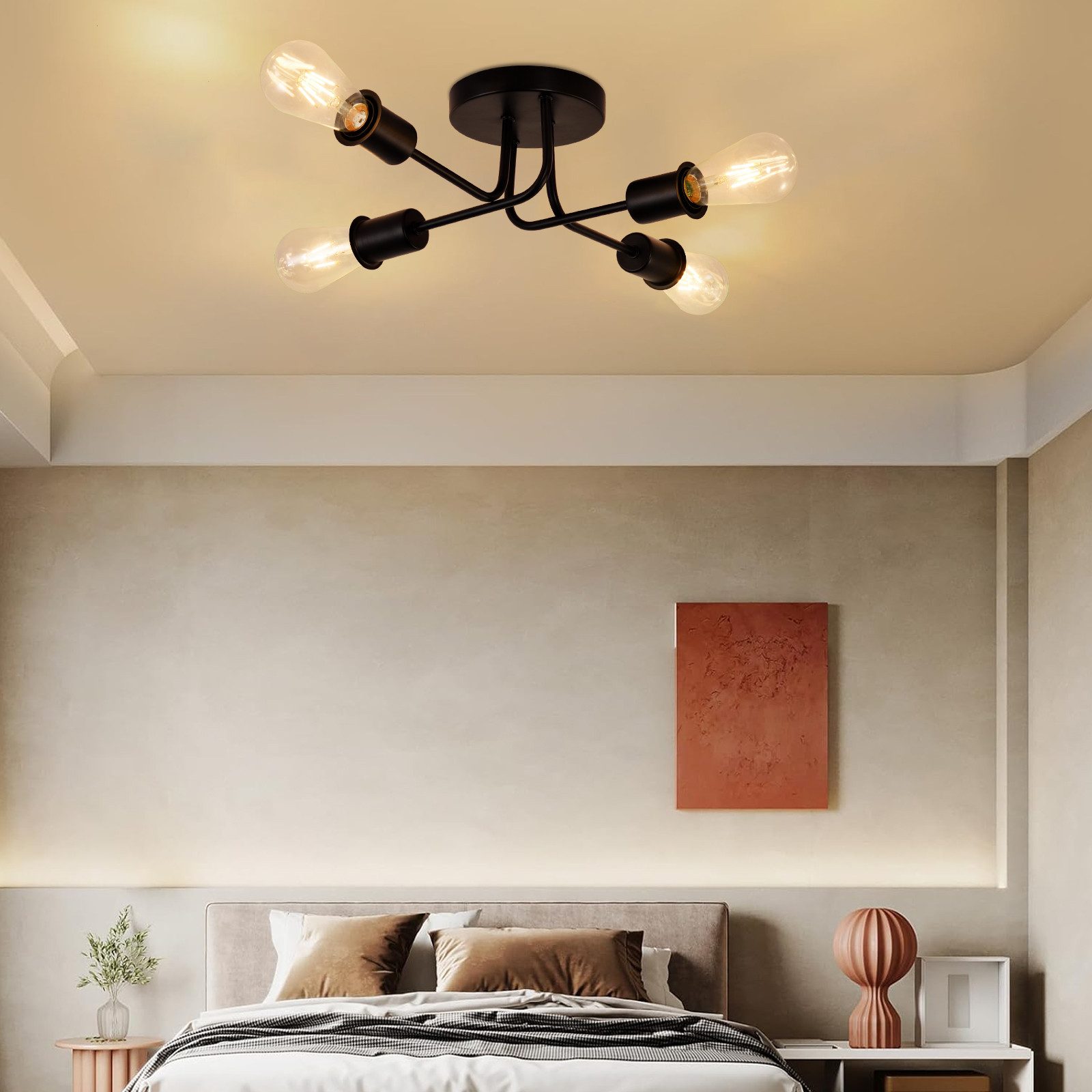 ZMH Deckenleuchte Deckenlampe Vintage Wohnzimmer E27, LED wechselbar, Warmweiß