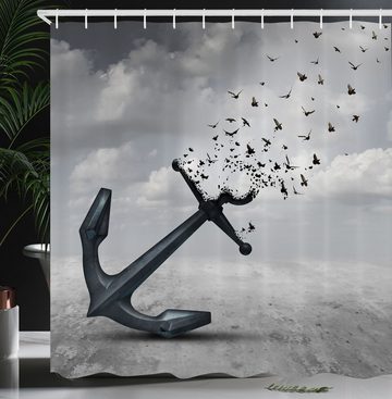 Abakuhaus Duschvorhang Moderner Digitaldruck mit 12 Haken auf Stoff Wasser Resistent Breite 175 cm, Höhe 180 cm, Anker Flugwesenseemöwen Grau