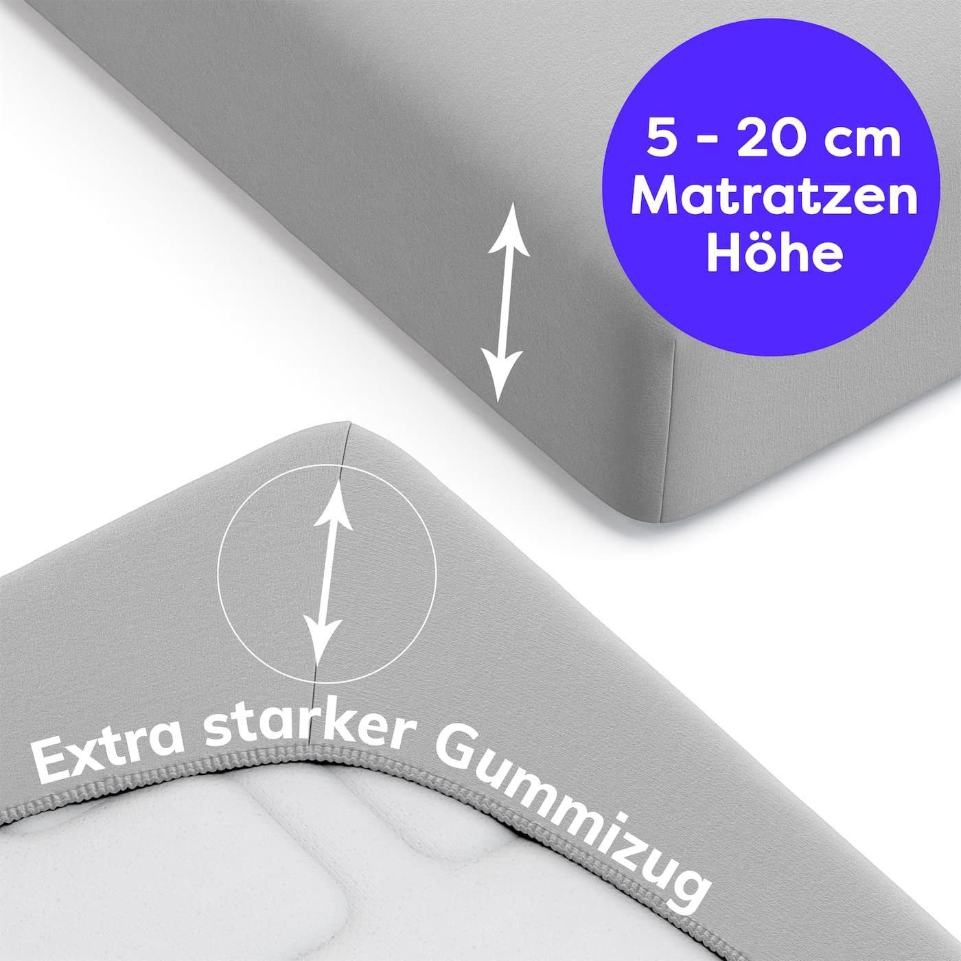 Wolkenfeld Spannbettlaken 100% Baumwolle - Superweiches Bettlaken für Matratzen von 5 bis 20cm, Jersey, Gummizug: rundum, (1 Stück), Rutschfest & Blickdicht - 9 – Bild 4 von 5